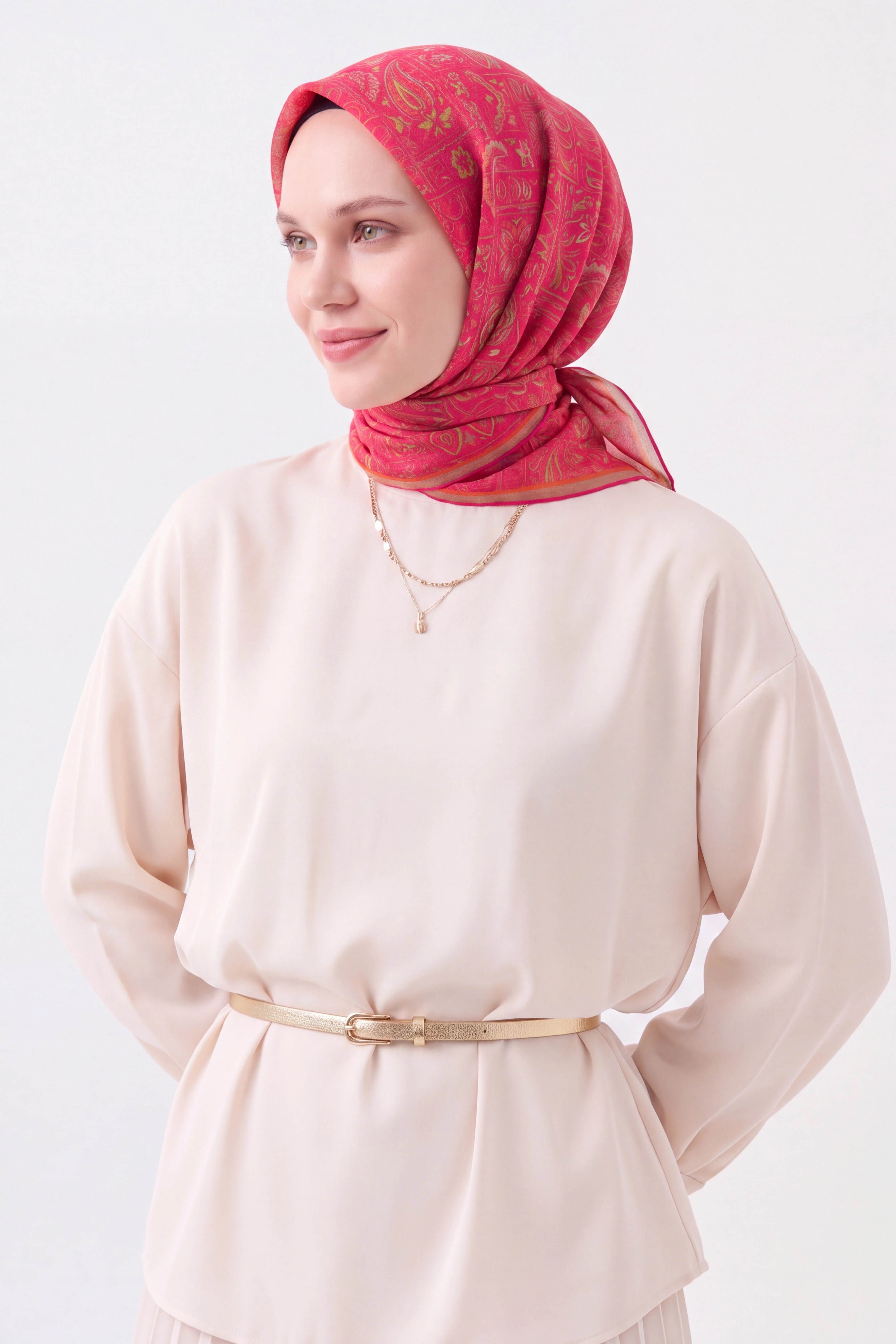 Soft Eşarp Etnik Fuşya