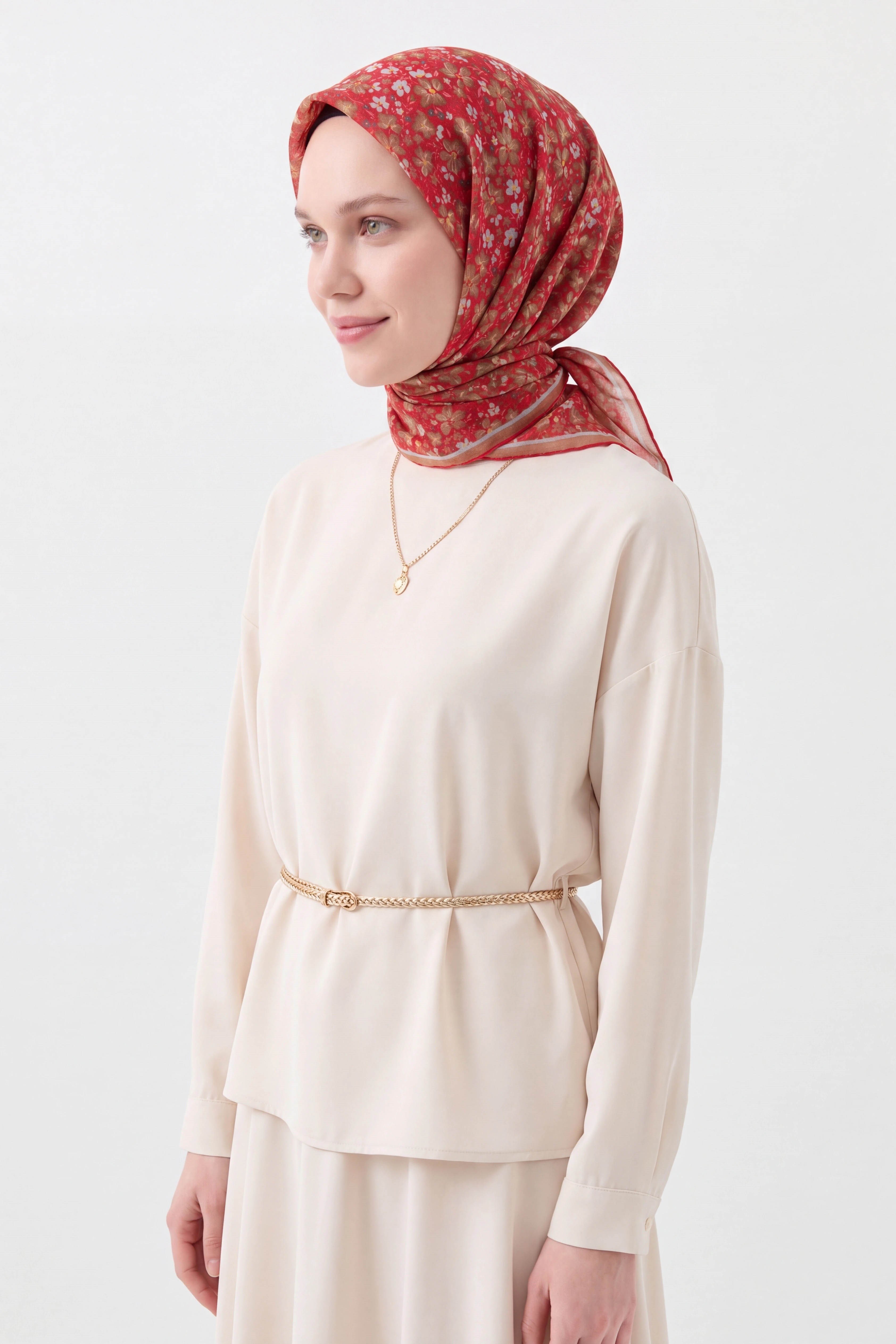 Soft Eşarp Mini Floral Kırmızı