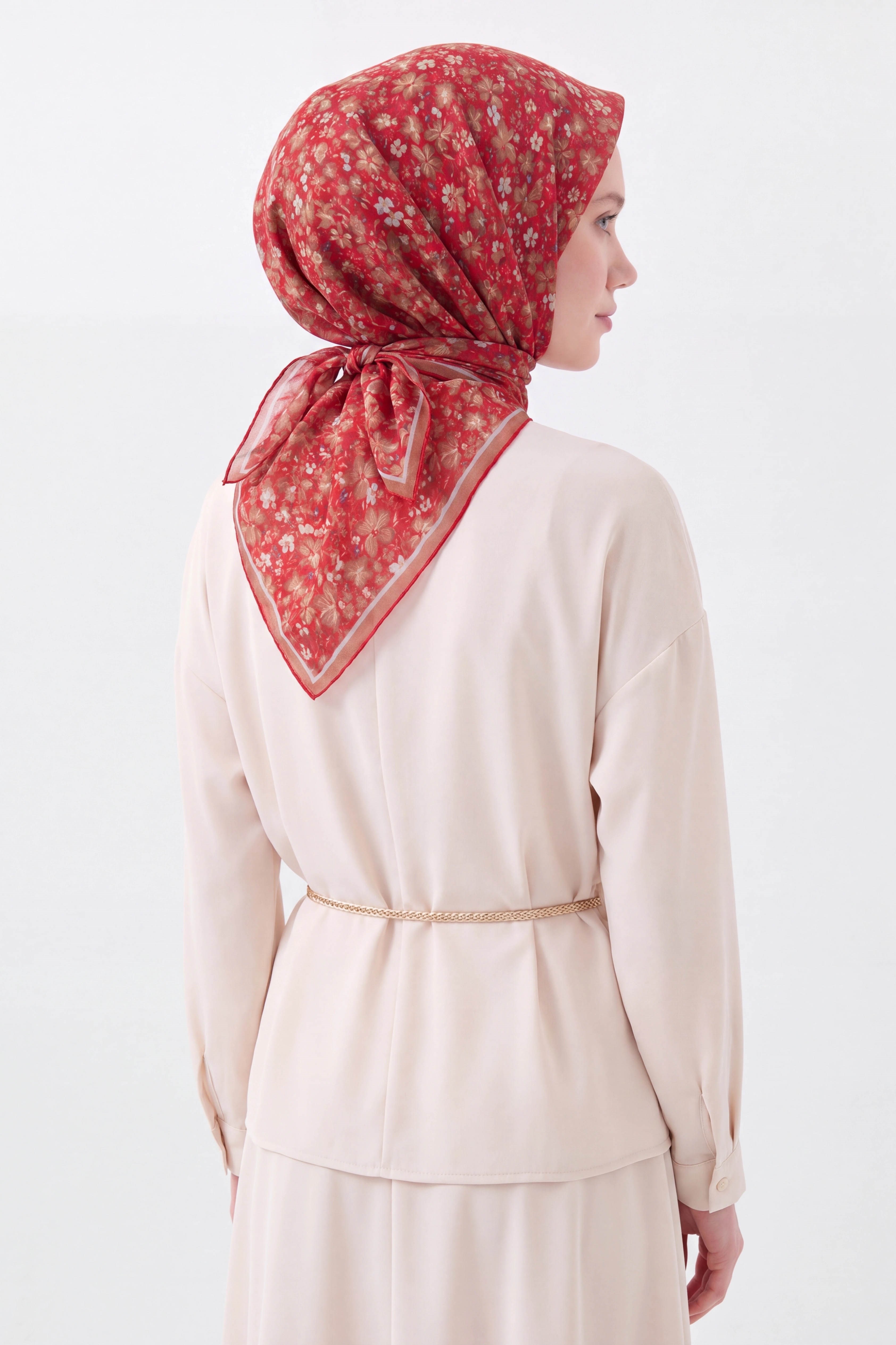 Soft Eşarp Mini Floral Kırmızı
