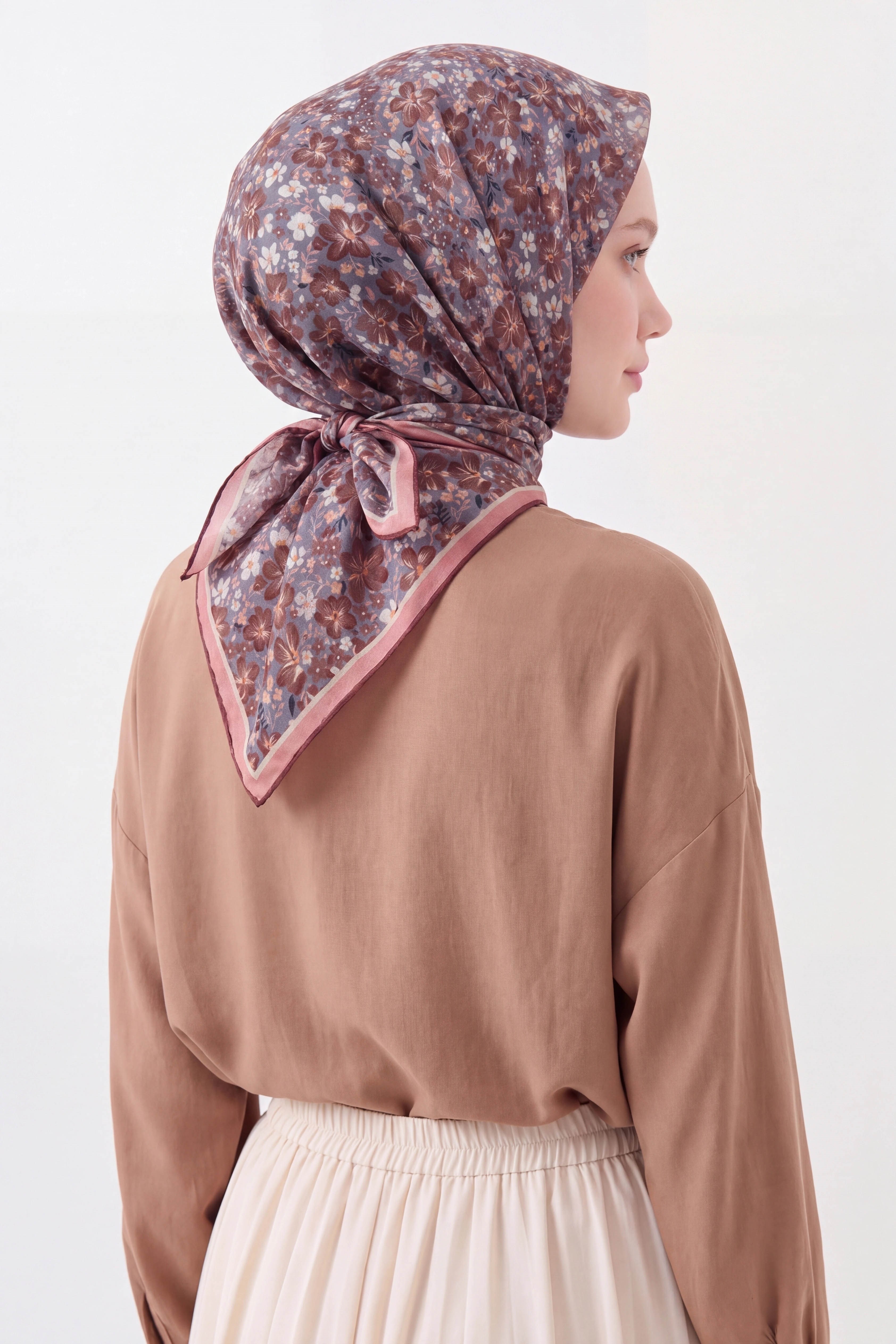 Soft Eşarp Mini Floral Koyu Gri