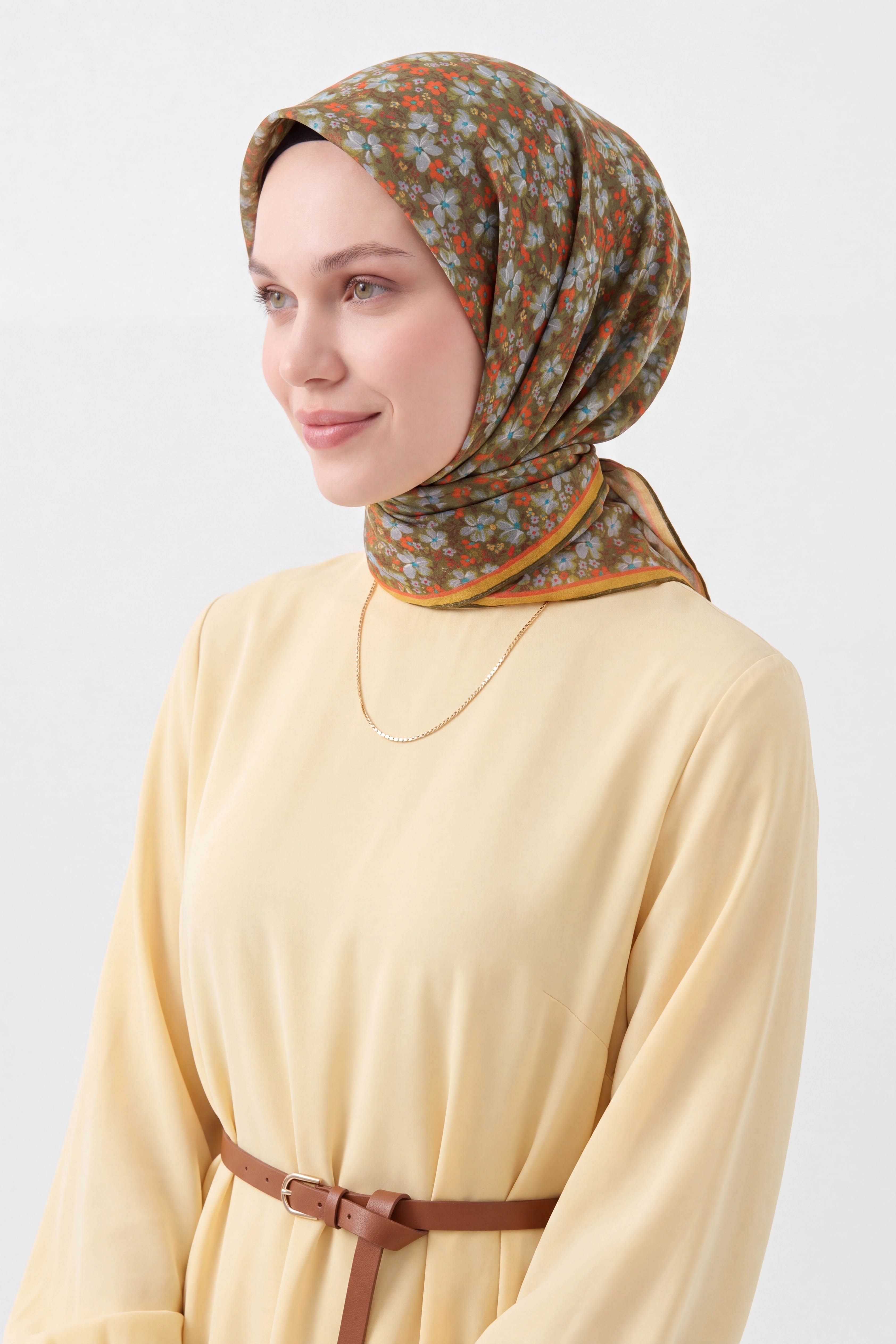 Soft Eşarp Mini Floral Yeşil