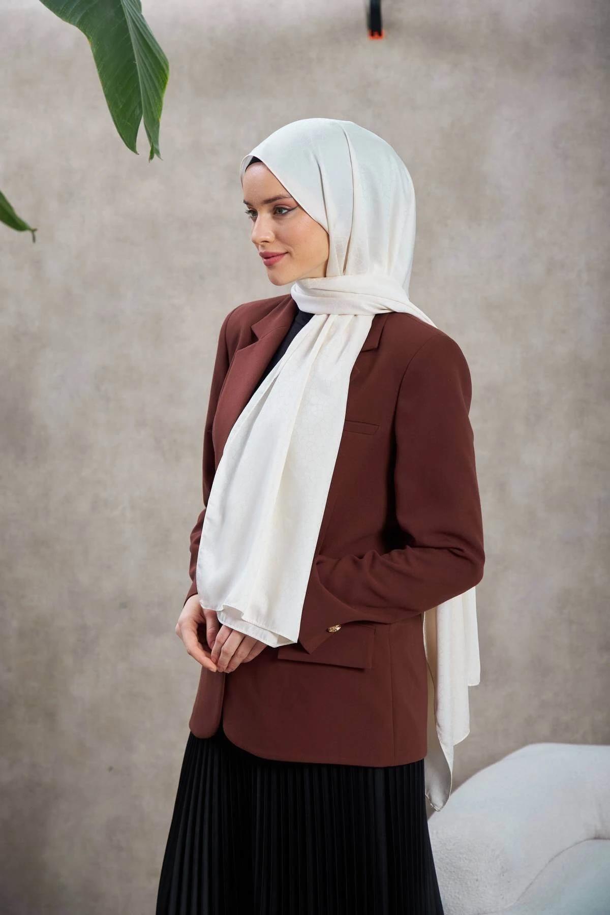 Alesa Desen İpeksi Jakar Şal Ekru 9003-06