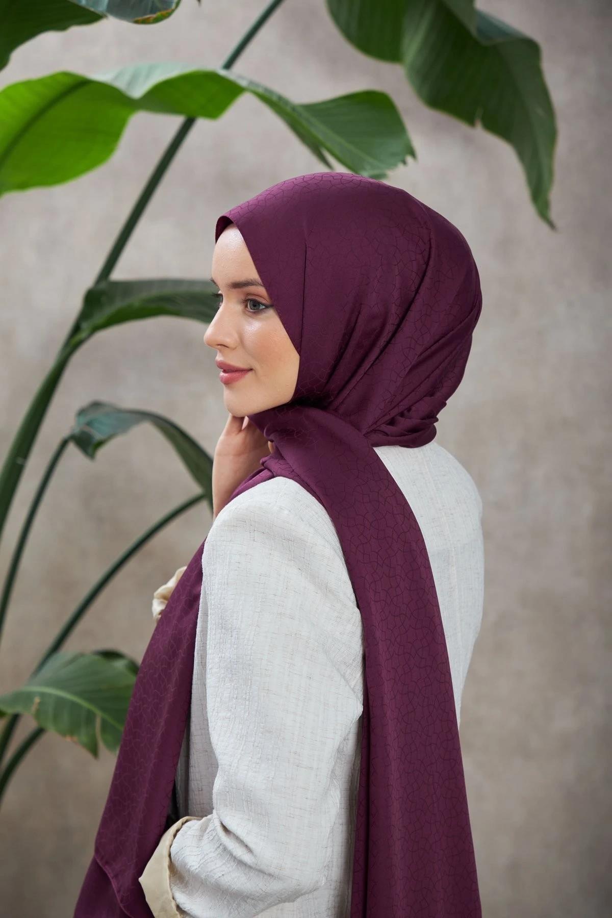 Alesa Desen İpeksi Jakar Şal Patlıcan Mor 9003-18