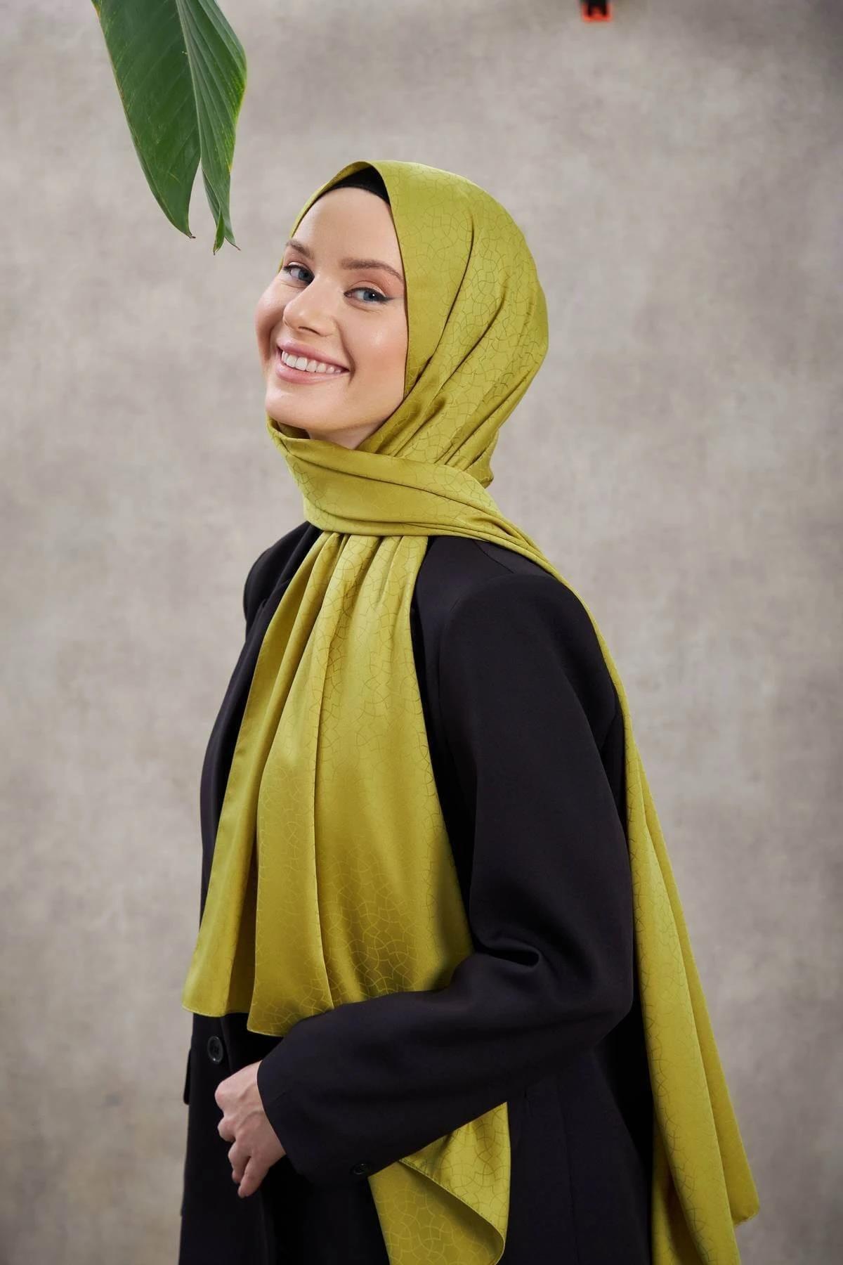 Alesa Desen İpeksi Jakar Şal Yağ Yeşili 9003-05