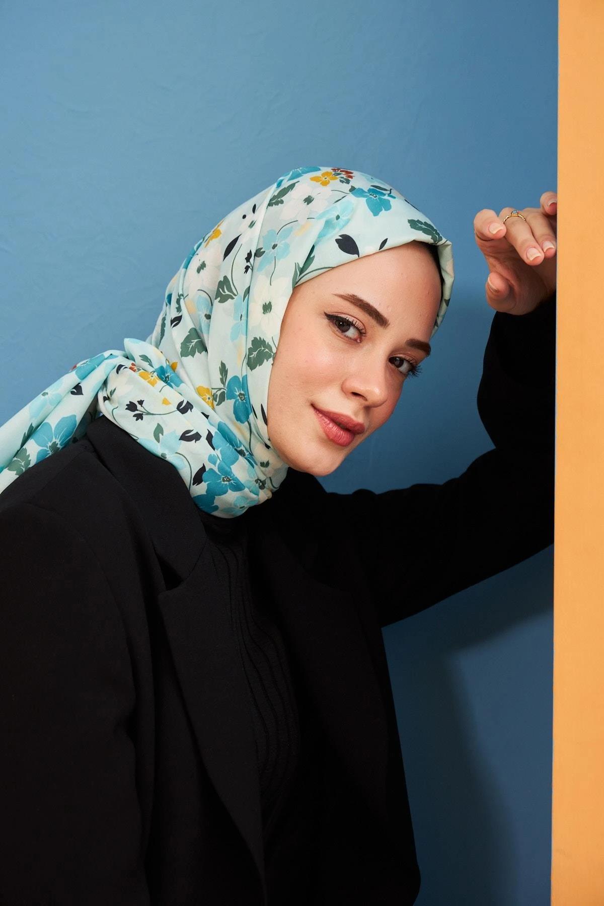 Amelia Desenli Pamuk Şal Gök Mavi 3025-10