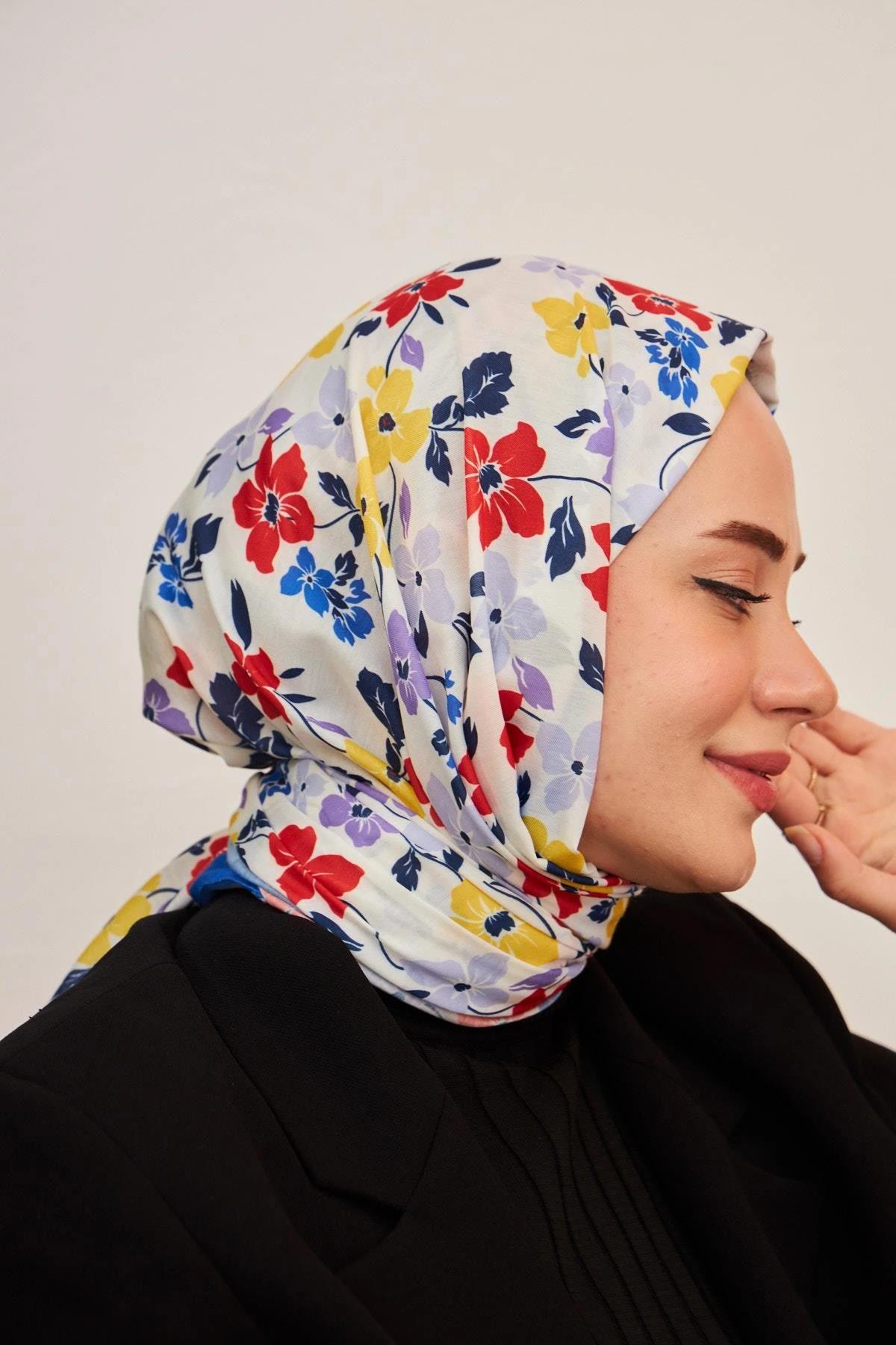 Amelia Desenli Pamuk Şal Sax Mavi 3025-16