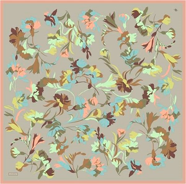 Armine Çiçek Desenli Saf İpek Twill Eşarp 9342D 02