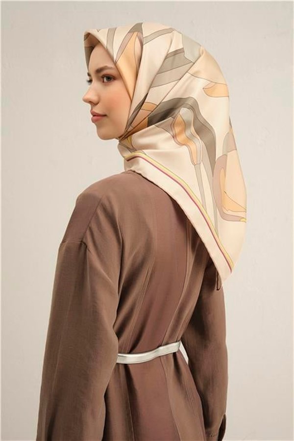 Armine Çiçek Desenli Saf İpek Twill Eşarp 9302D 81
