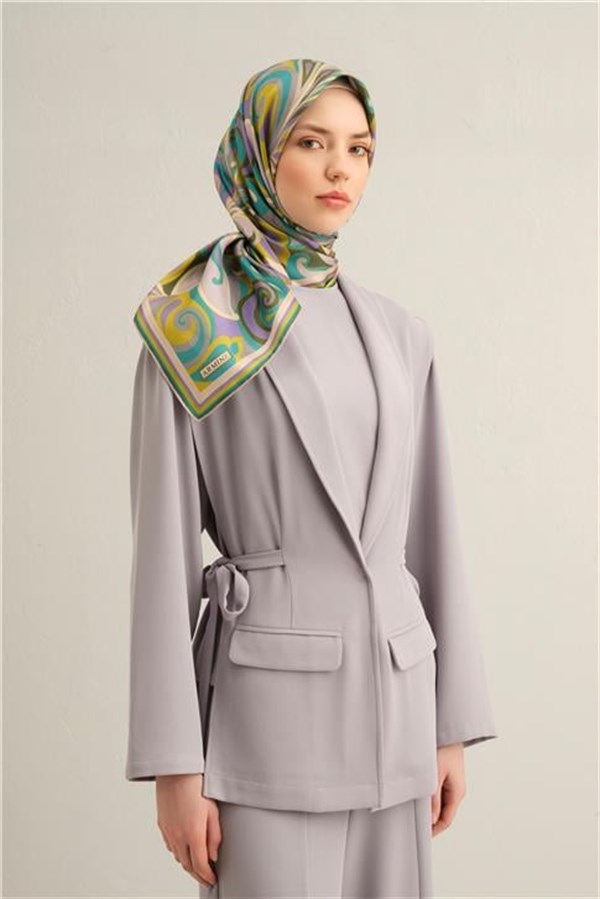 Armine Etnik Desenli Saf İpek Twill Eşarp 9323D 84