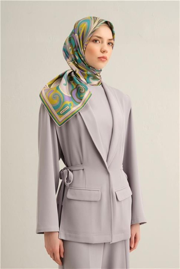 Armine Etnik Desenli Saf İpek Twill Eşarp 9323D 84