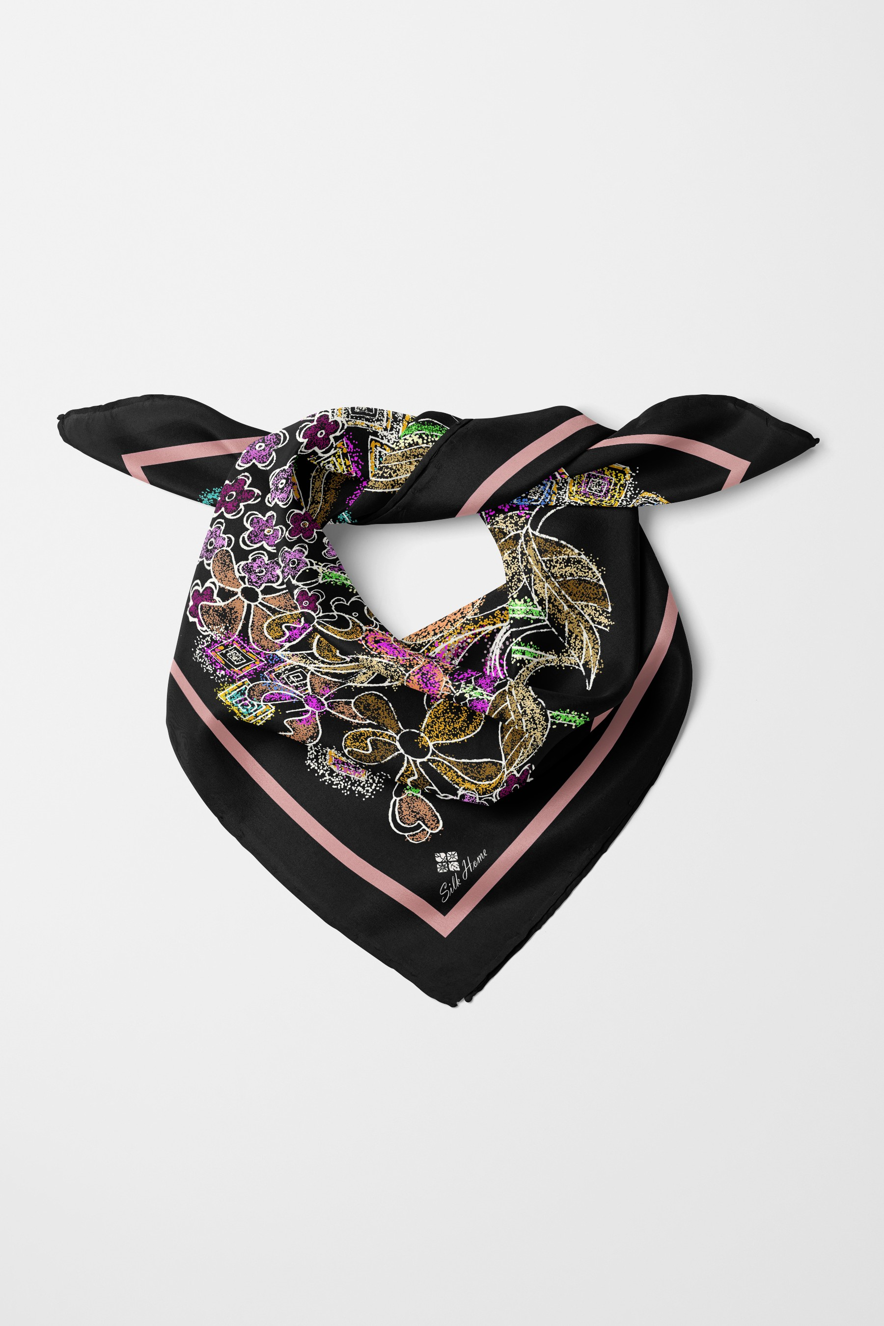 Bandana Çiçek Desen Siyah