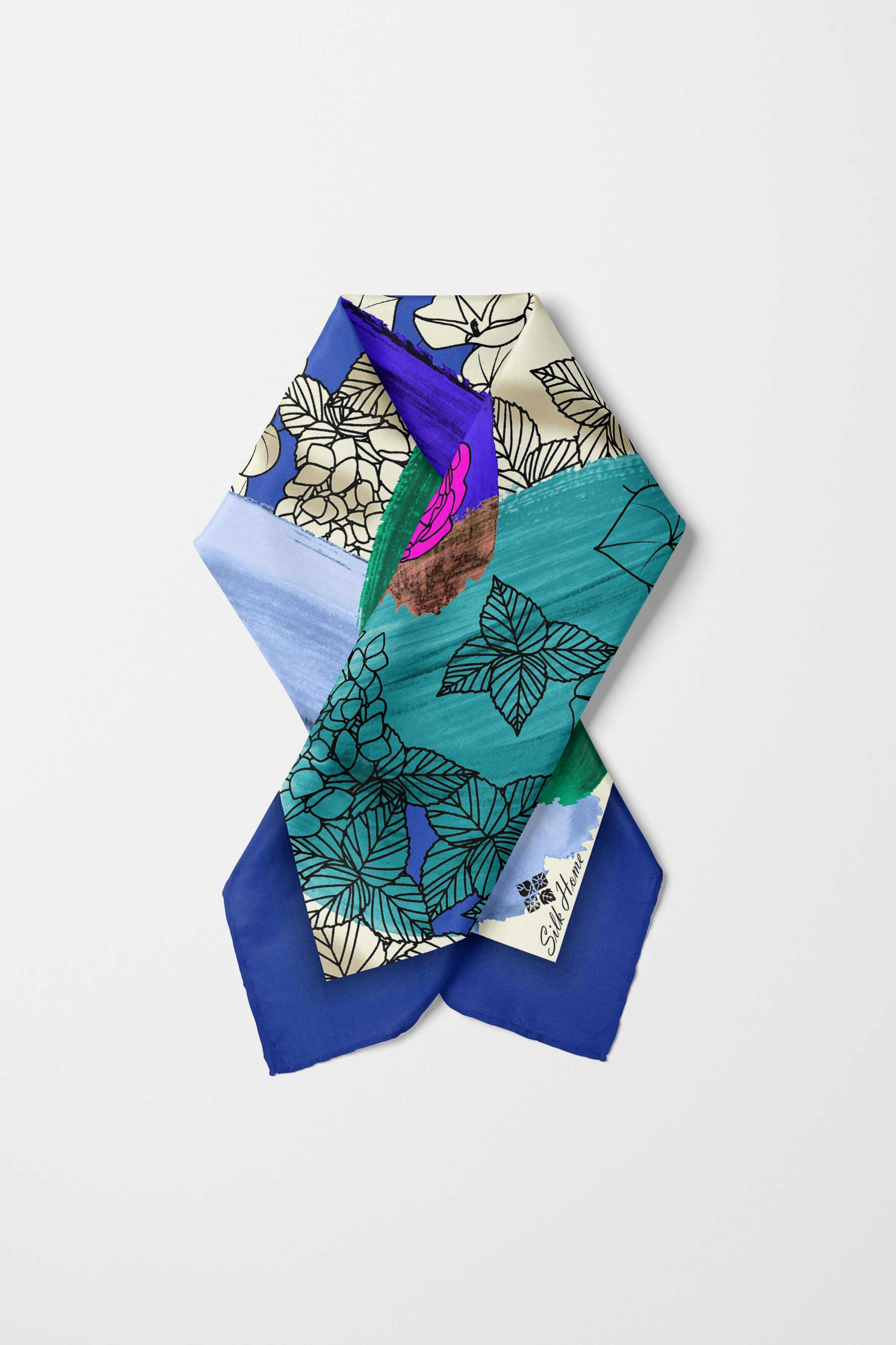 Bandana Yaprak Desen Mavi
