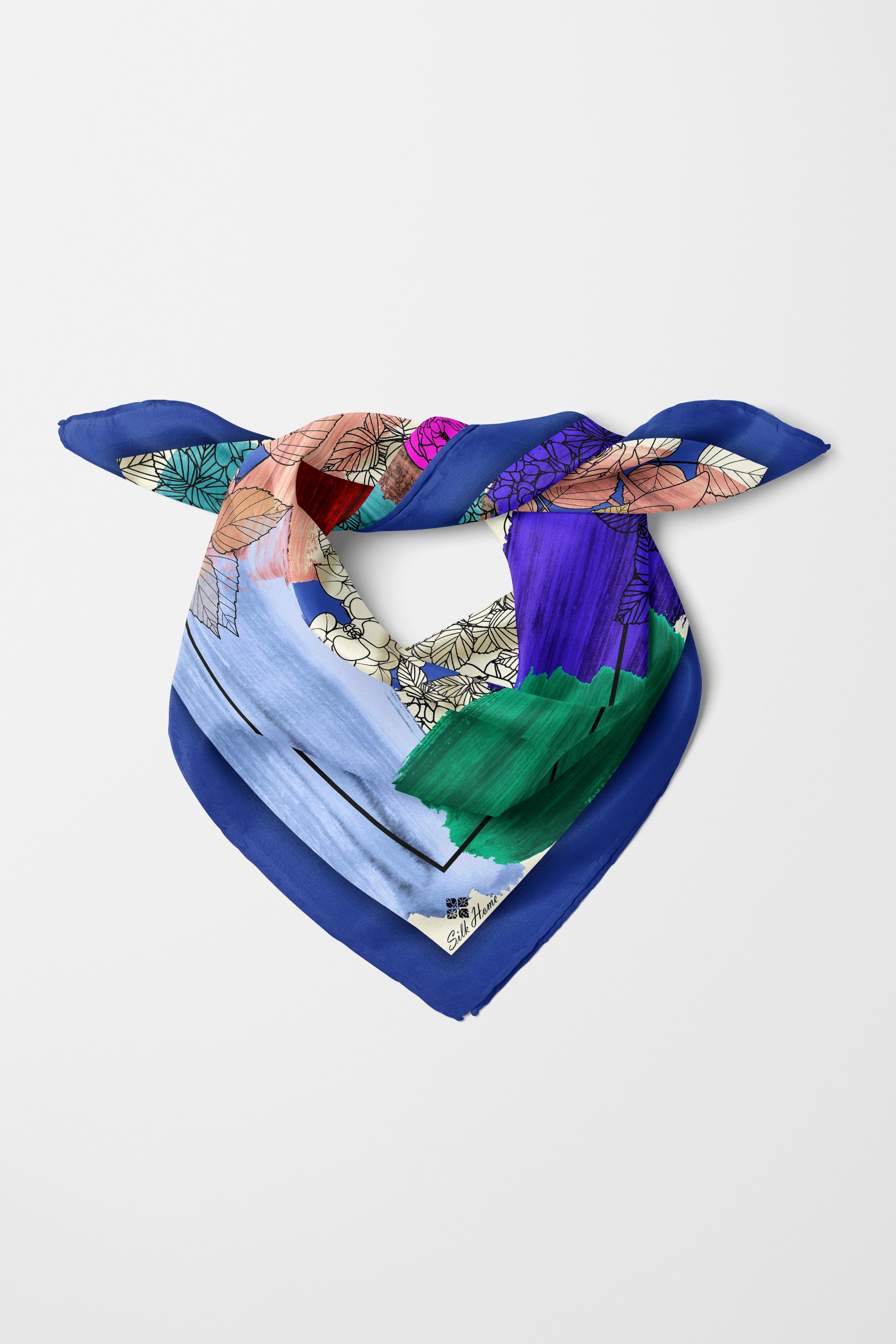 Bandana Yaprak Desen Mavi