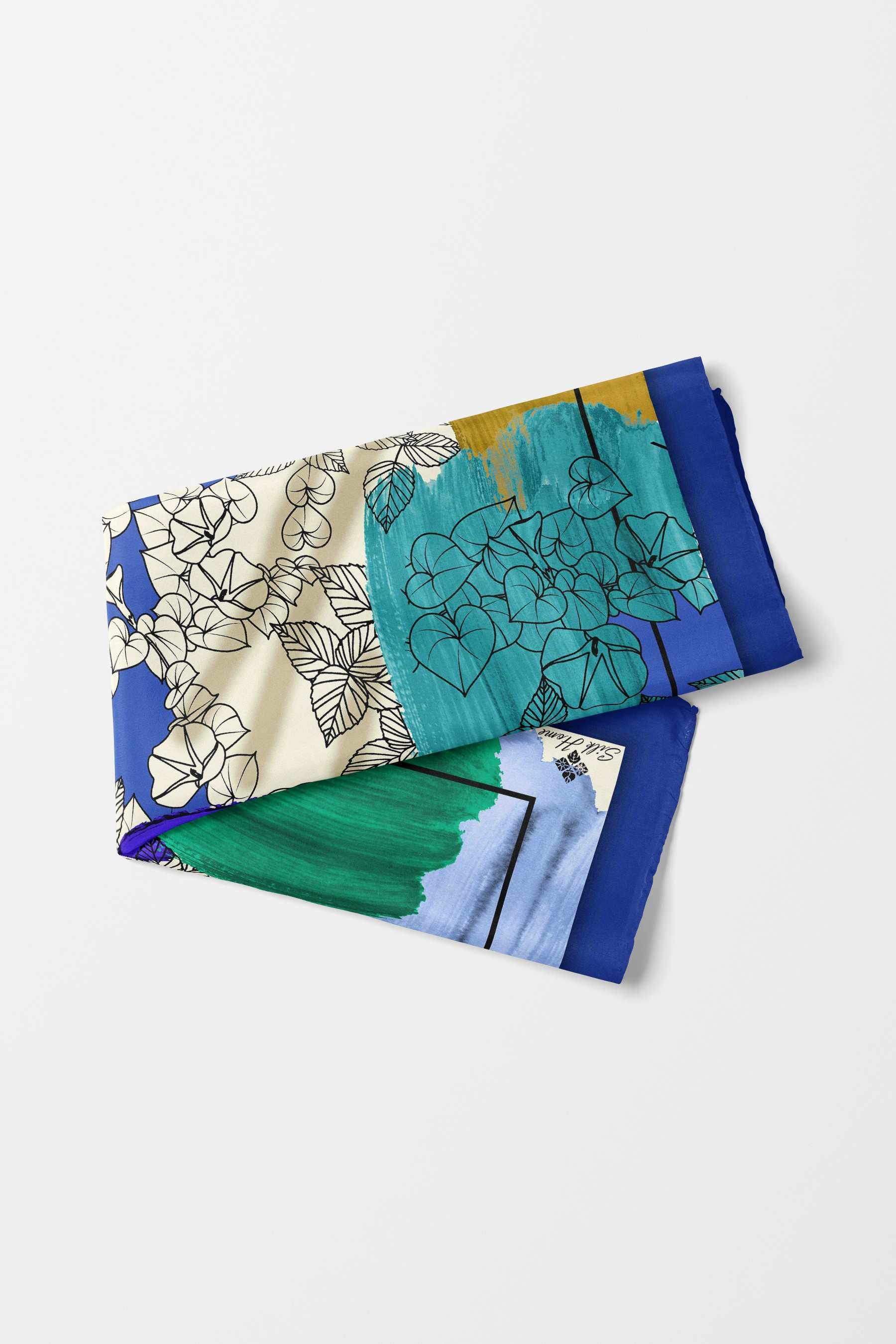 Bandana Yaprak Desen Mavi