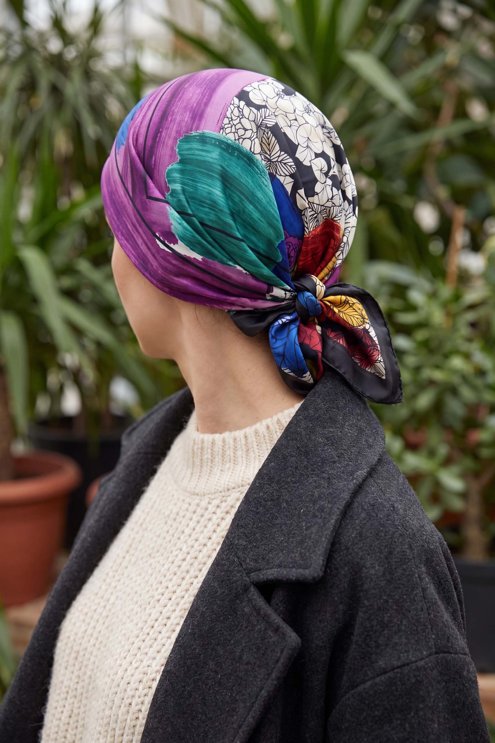 Bandana Yaprak Desen Siyah