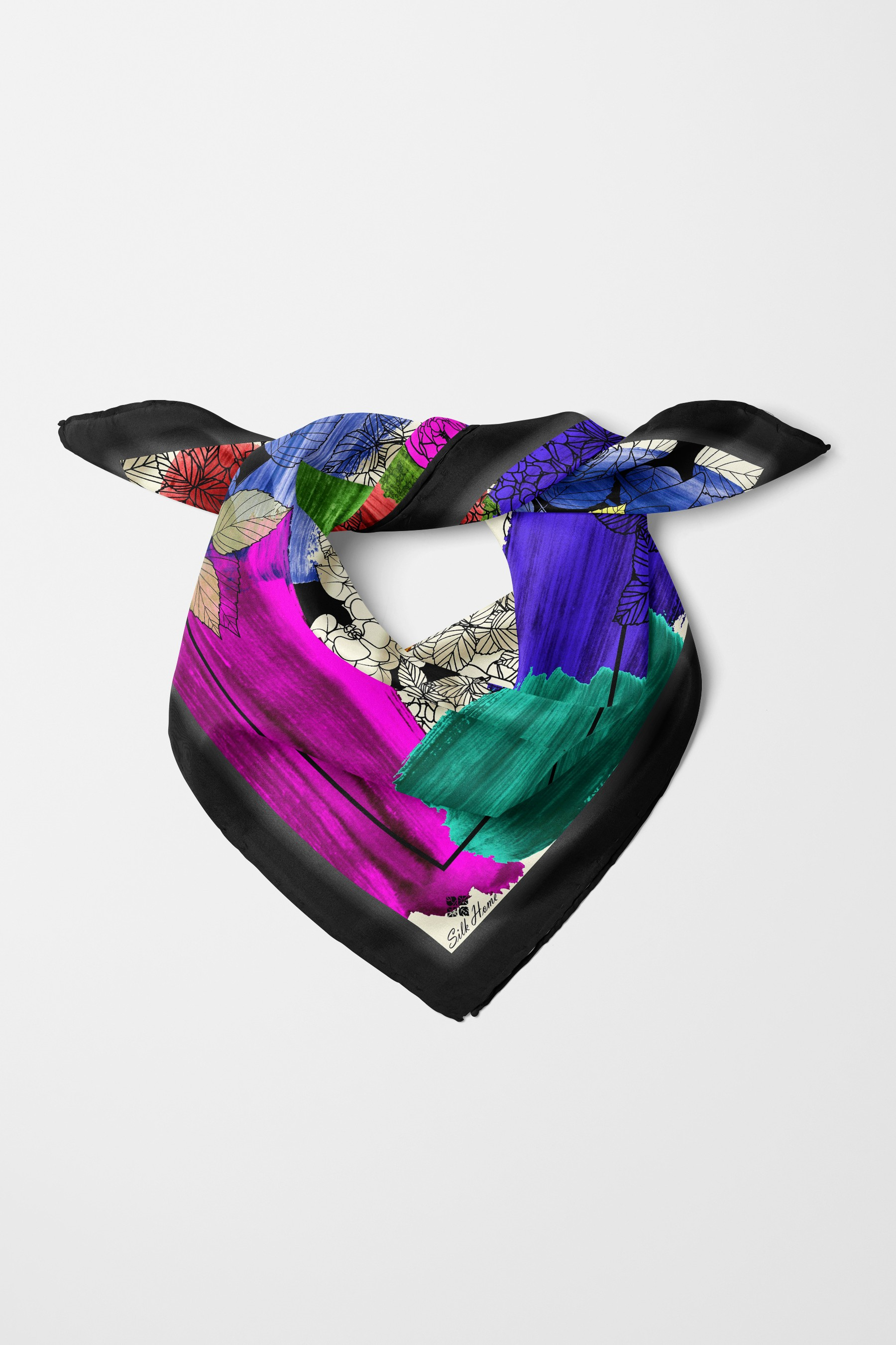 Bandana Yaprak Desen Siyah