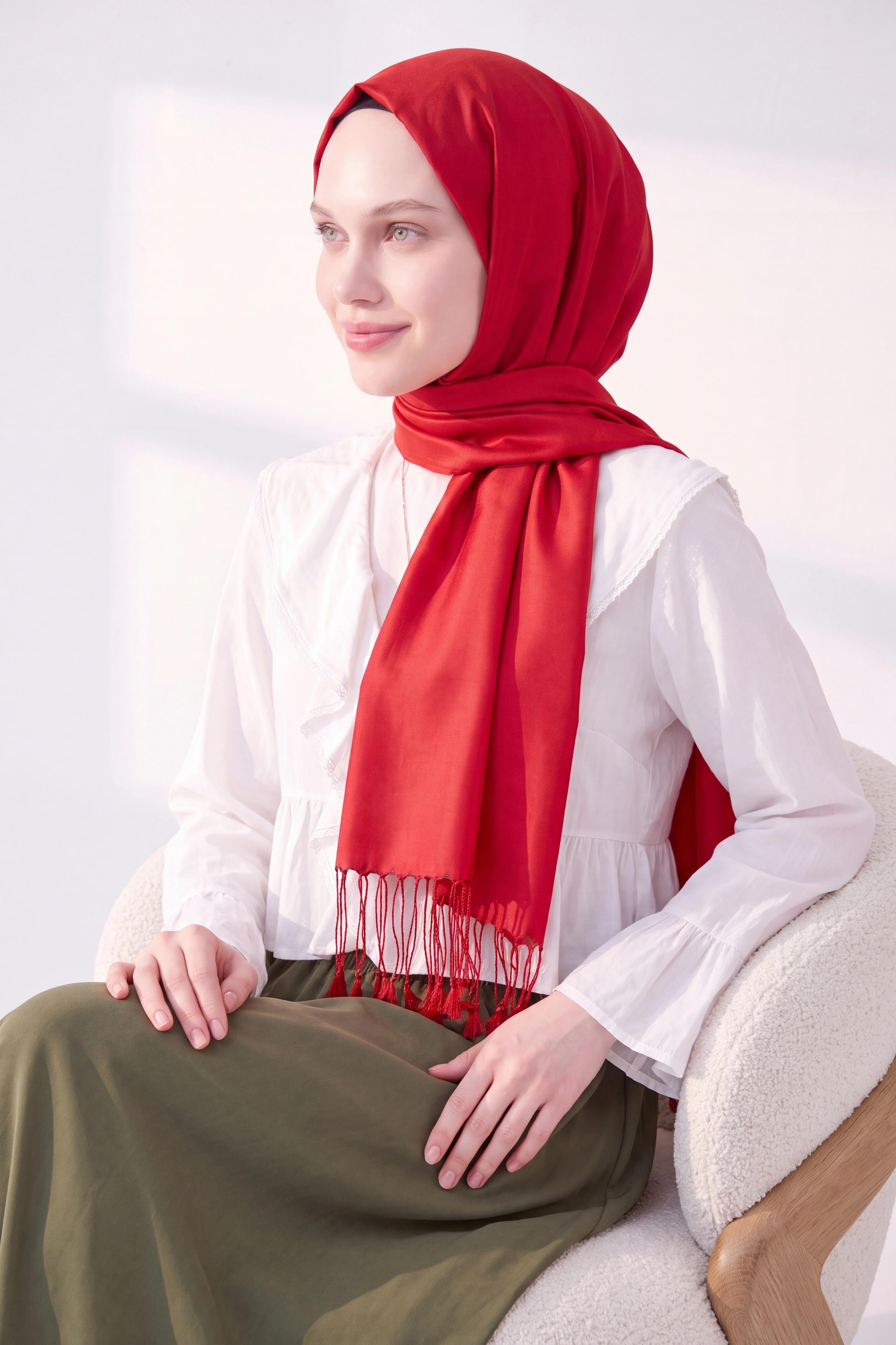 Çift Taraflı İpek Şal Kırmızı