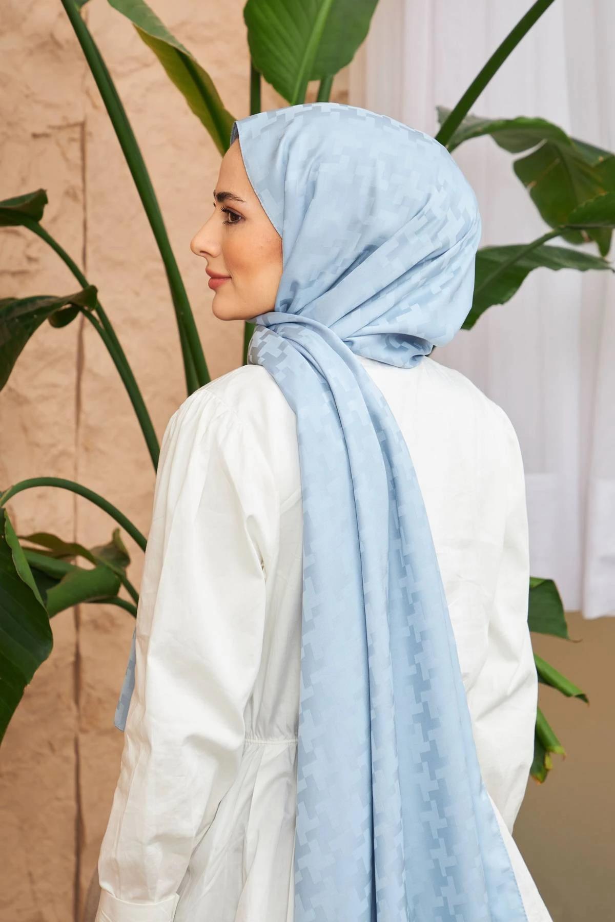 Cross Desen İpeksi Jakar Şal Buz Mavi 9006-18