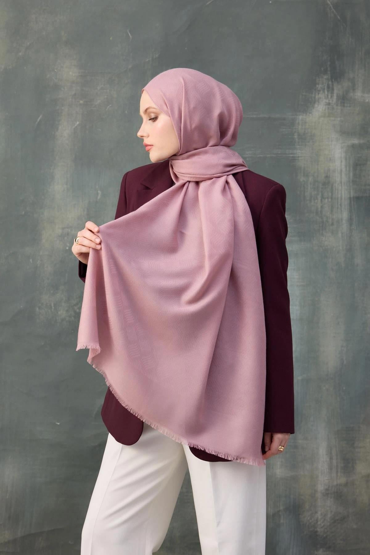 Dalga Desen Pamuk Jakar Şal Pembe 8010-17