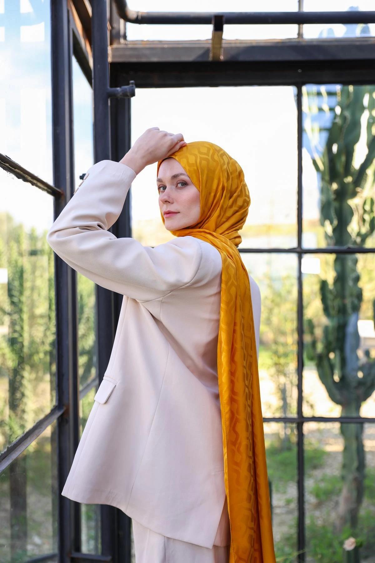 Damla Desen İpeksi Jakar Şal Safran 9012-17