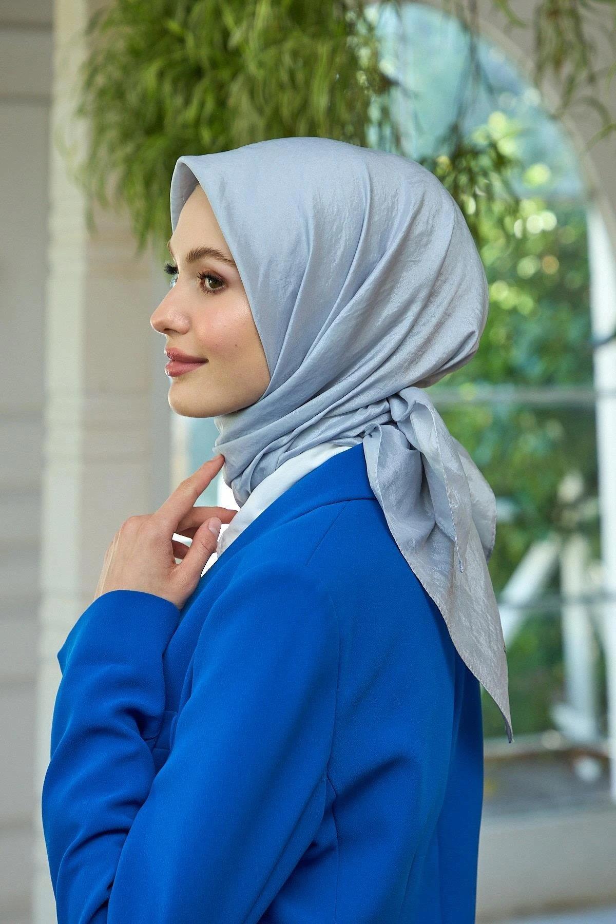 Düz Desen Vual Eşarp Gri Vual İpek Eşarp - 10100-05