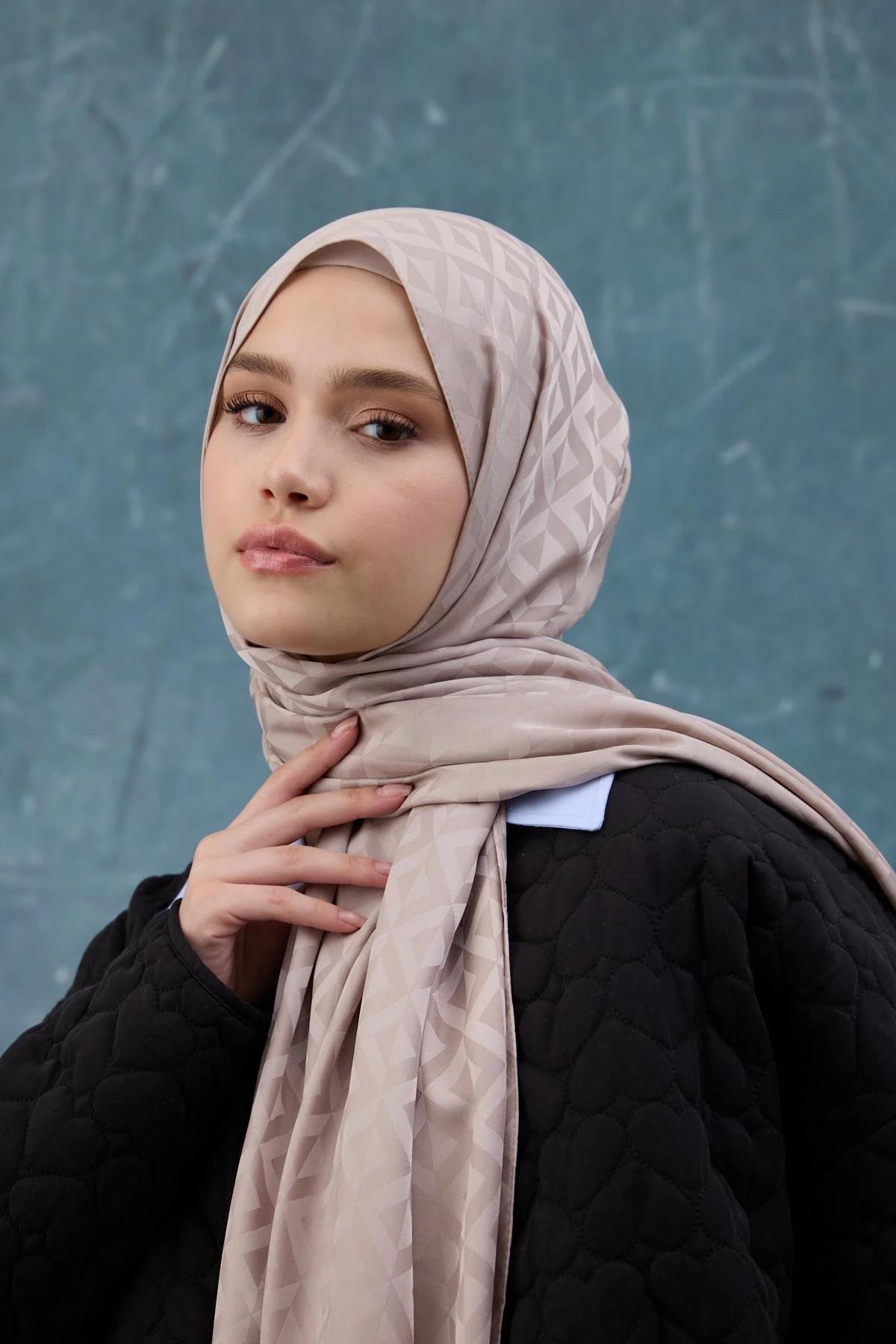 Fall Winter İpeksi Jakar Şal Açık Vizon 9019-28