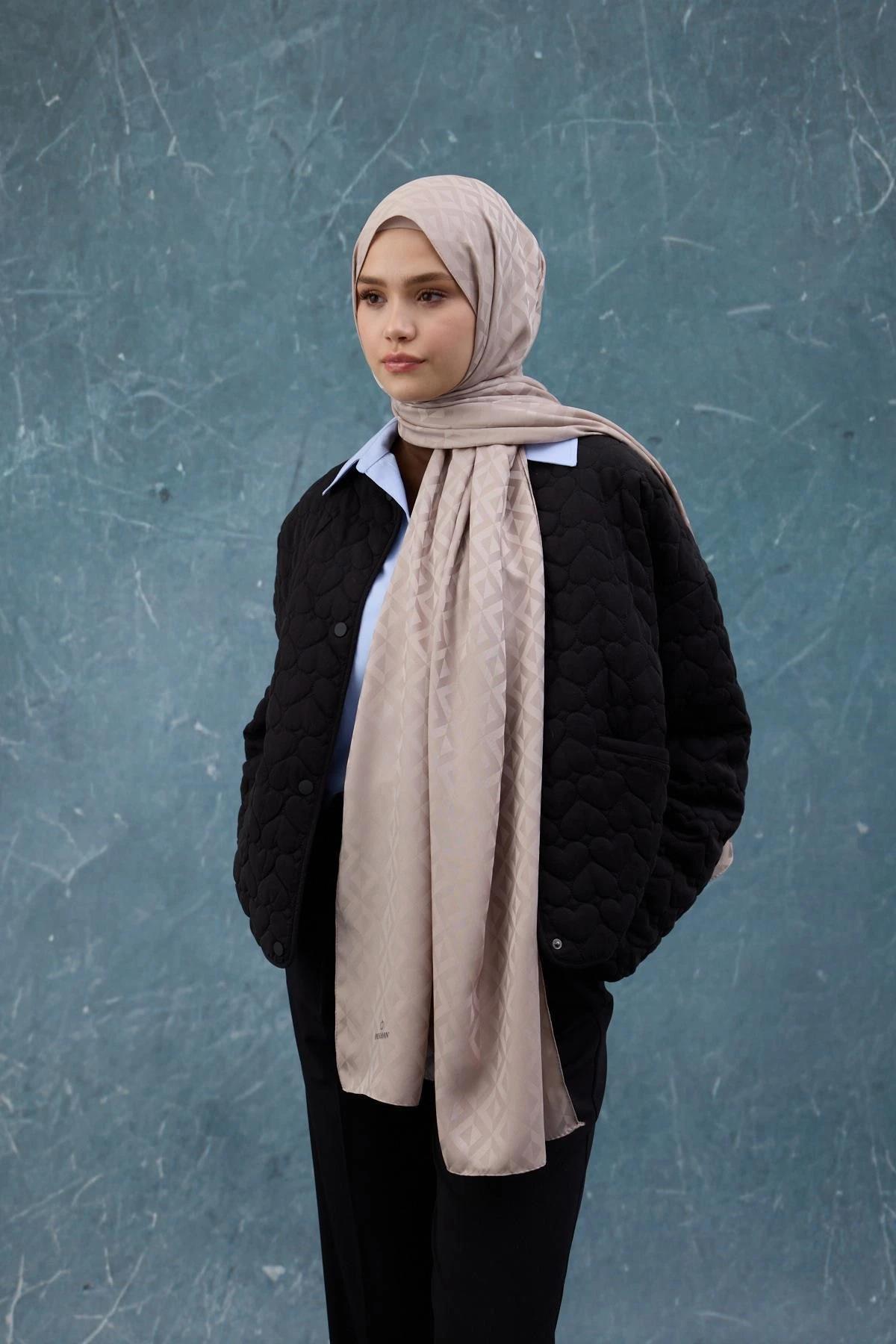 Fall Winter İpeksi Jakar Şal Açık Vizon 9019-28