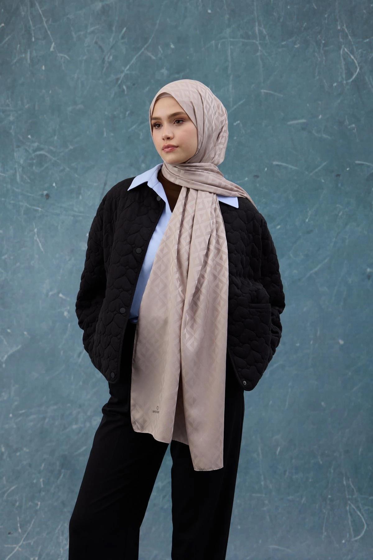 Fall Winter İpeksi Jakar Şal Açık Vizon 9019-28