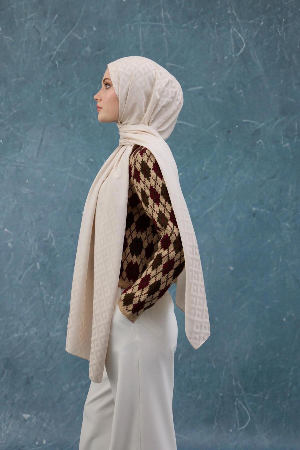 Fall Winter İpeksi Jakar Şal Ekru 9019-27