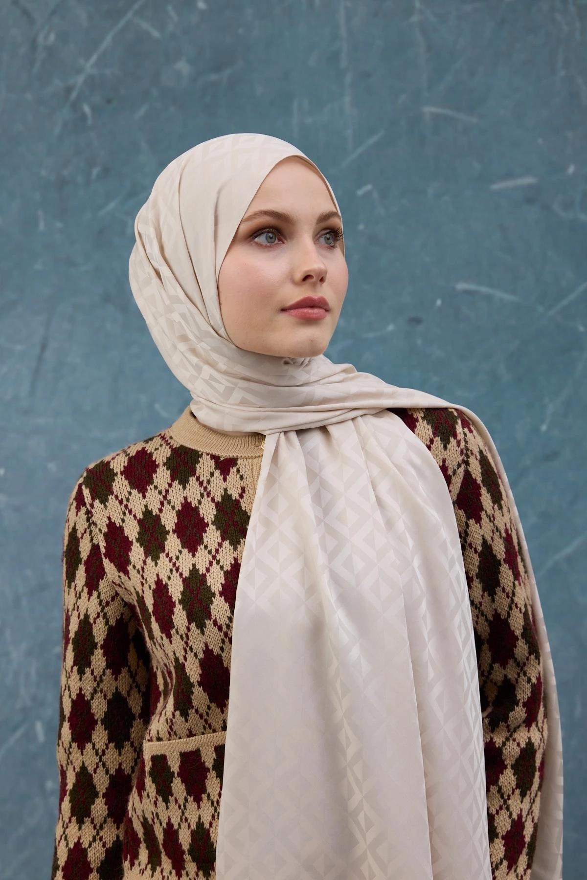 Fall Winter İpeksi Jakar Şal Ekru 9019-27