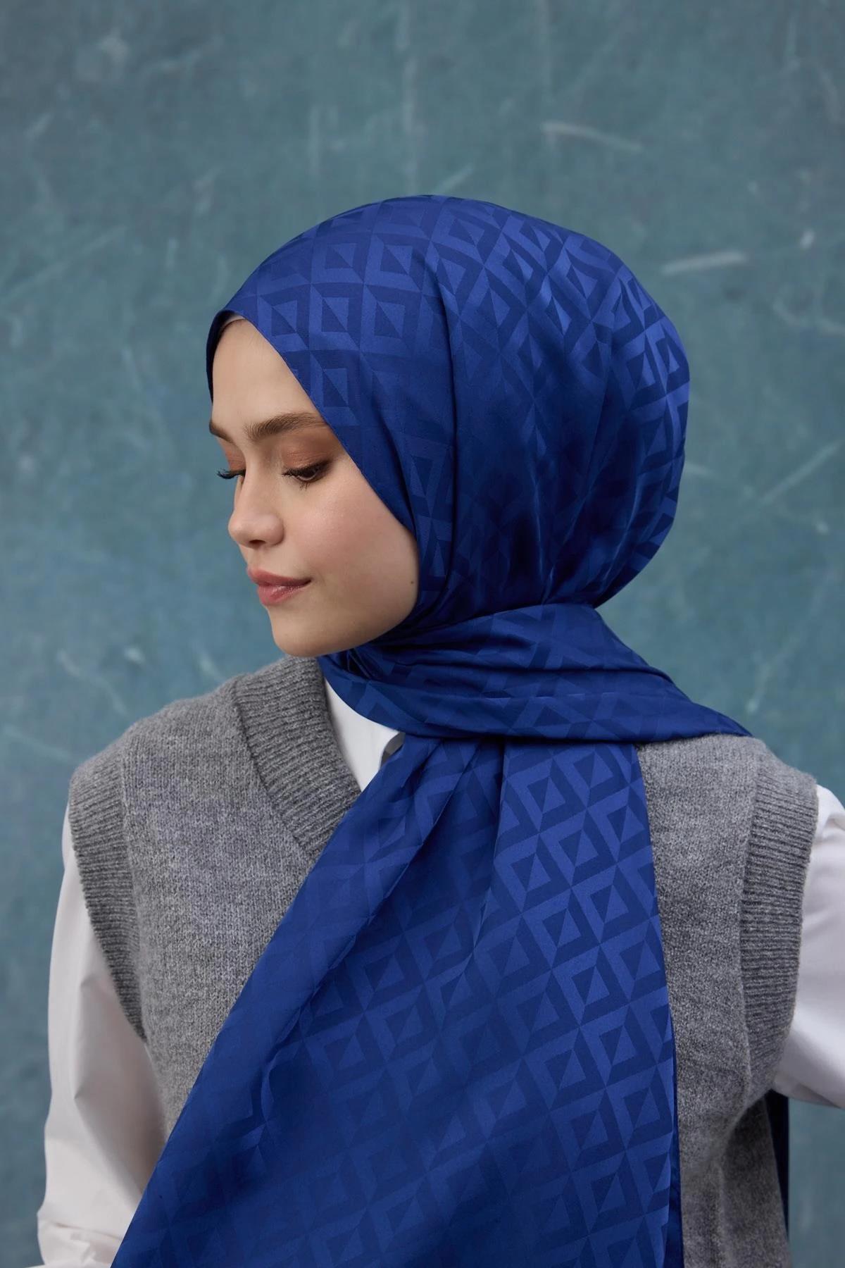 Fall Winter İpeksi Jakar Şal Gece Mavi 9019-32