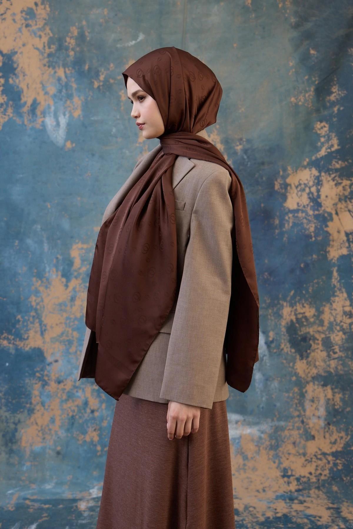 Fall Winter İpeksi Jakar Şal Kahverengi 9018-08
