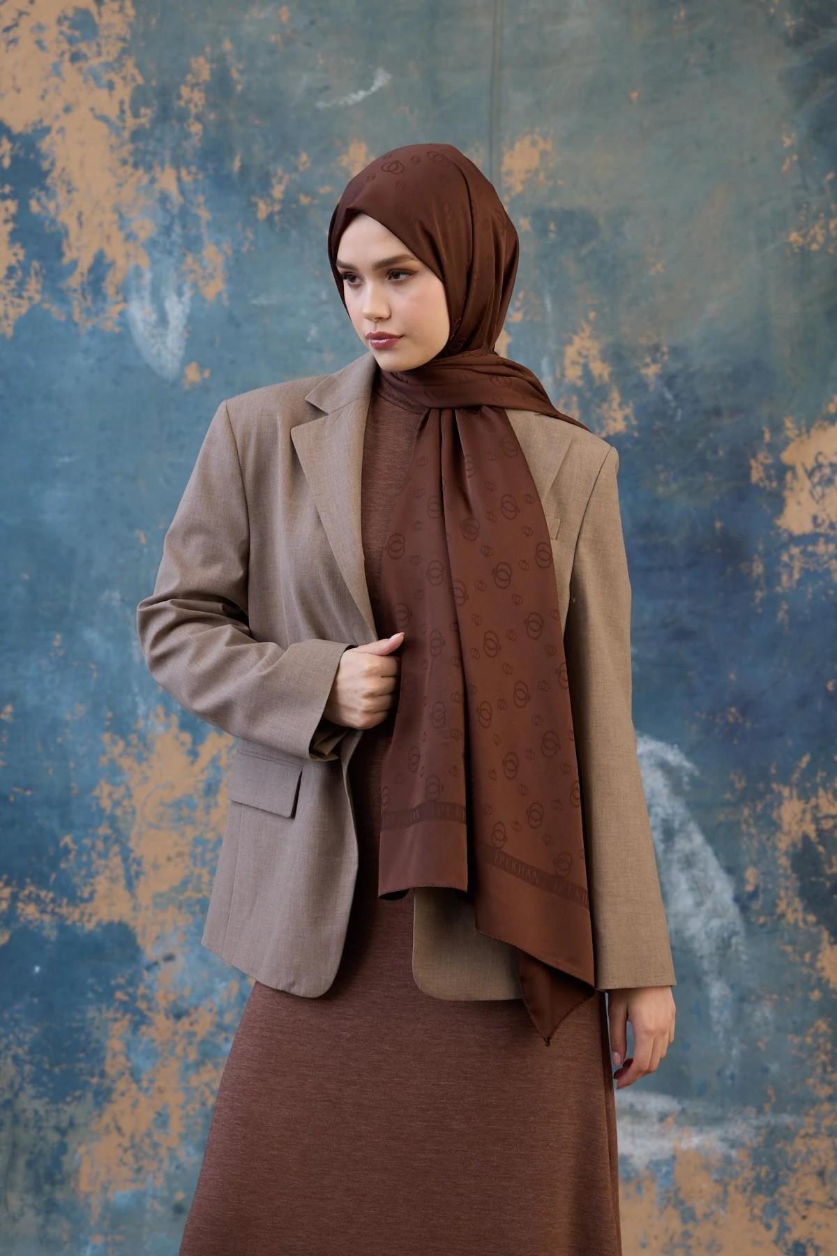 Fall Winter İpeksi Jakar Şal Kahverengi 9018-08