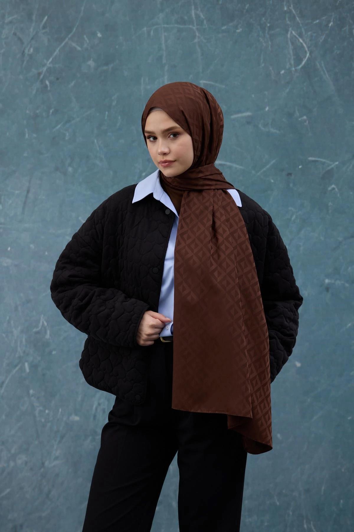 Fall Winter İpeksi Jakar Şal Kahverengi 9019-08