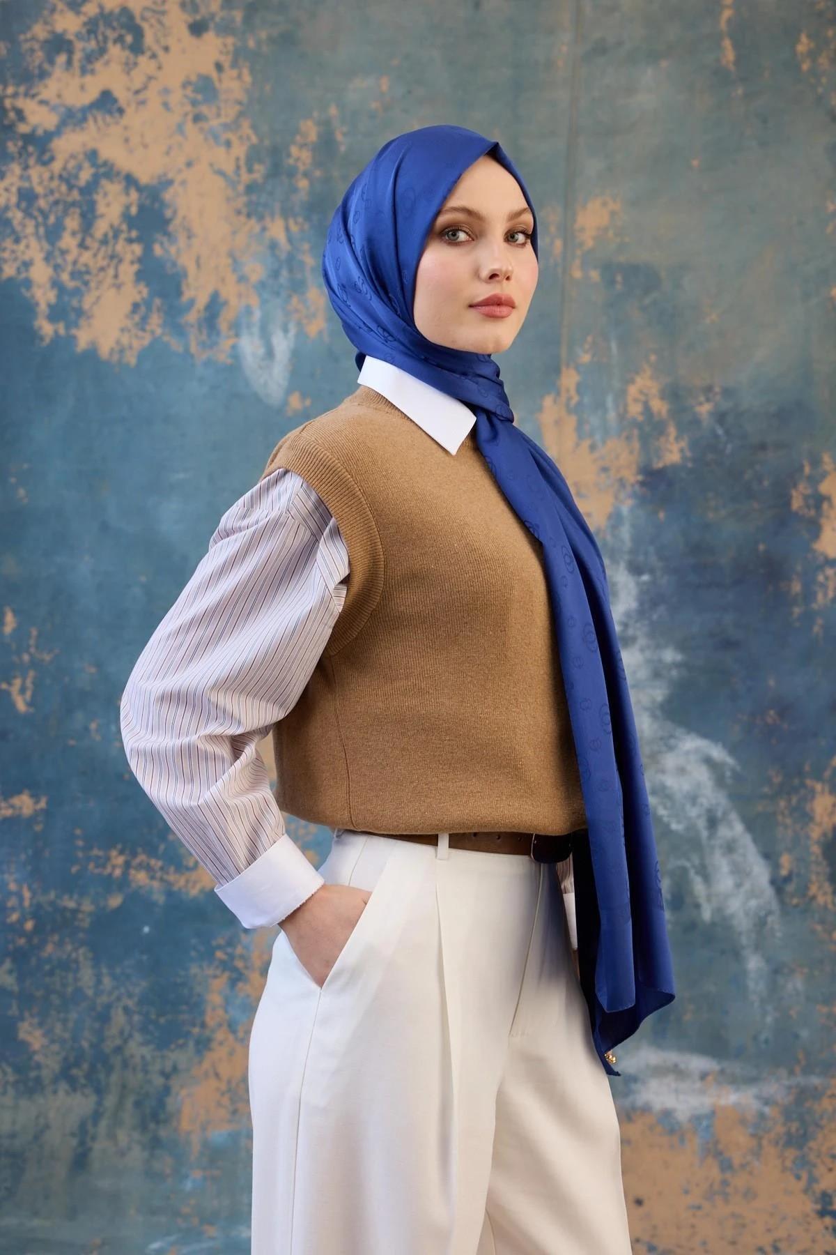 Fall Winter İpeksi Jakar Şal Mavi 9018-05