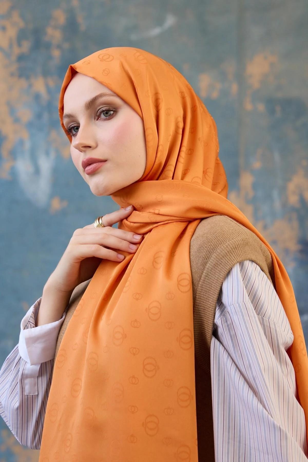 Fall Winter İpeksi Jakar Şal Turuncu 9018-03