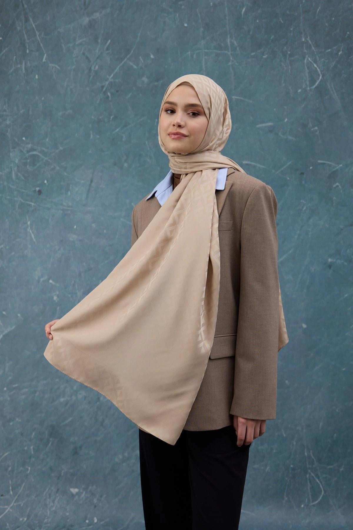 Fall Winter İpeksi Jakar Şal Vizon 9019-25