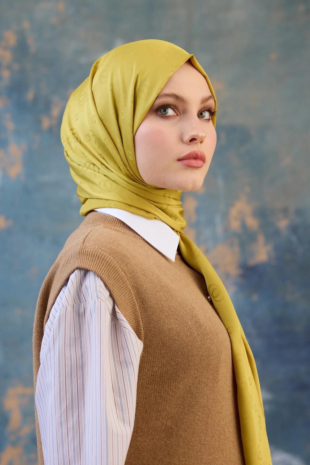 Fall Winter İpeksi Jakar Şal Yağ Yeşili 9018-04