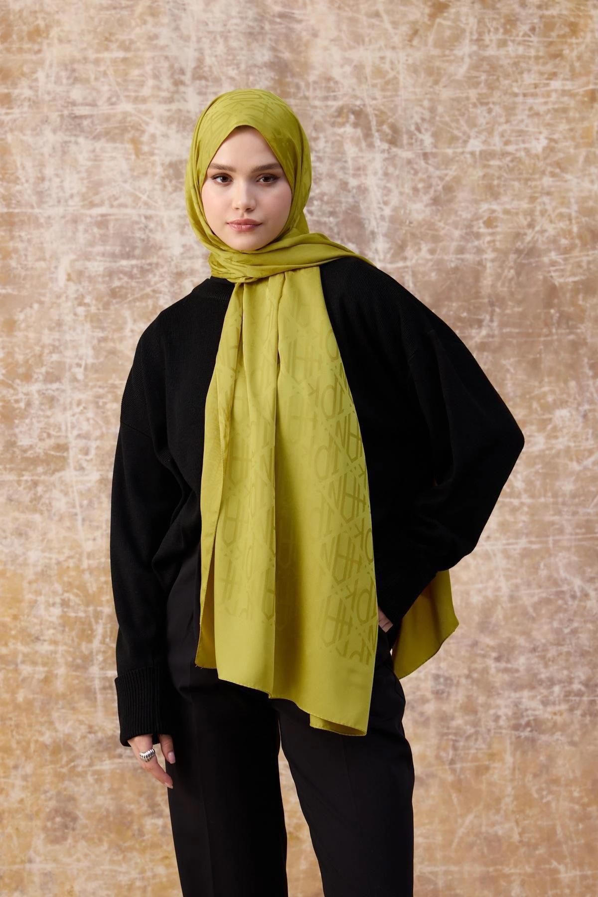 Fall Winter İpeksi Jakar Şal Yağ Yeşili 9020-04