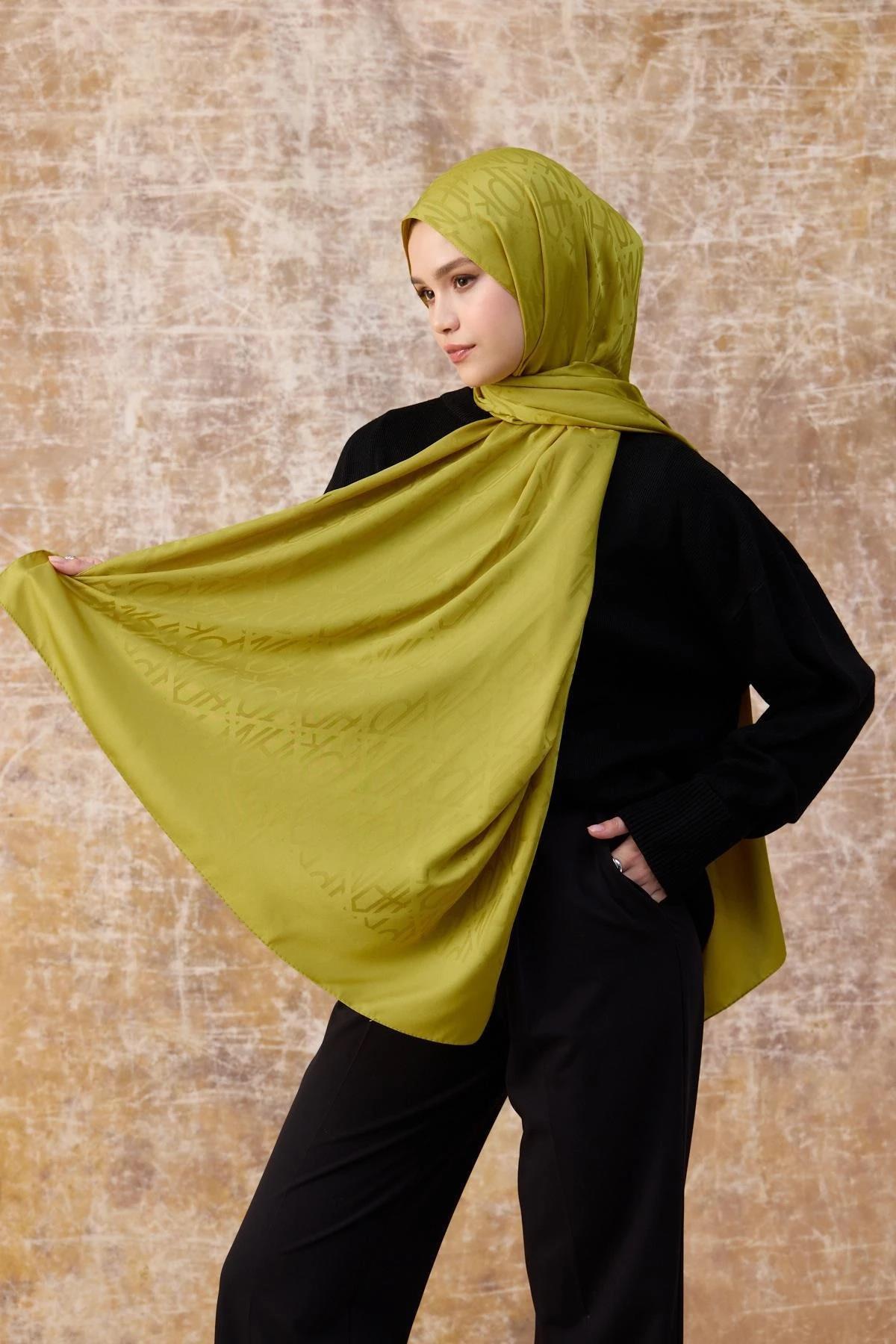 Fall Winter İpeksi Jakar Şal Yağ Yeşili 9020-04