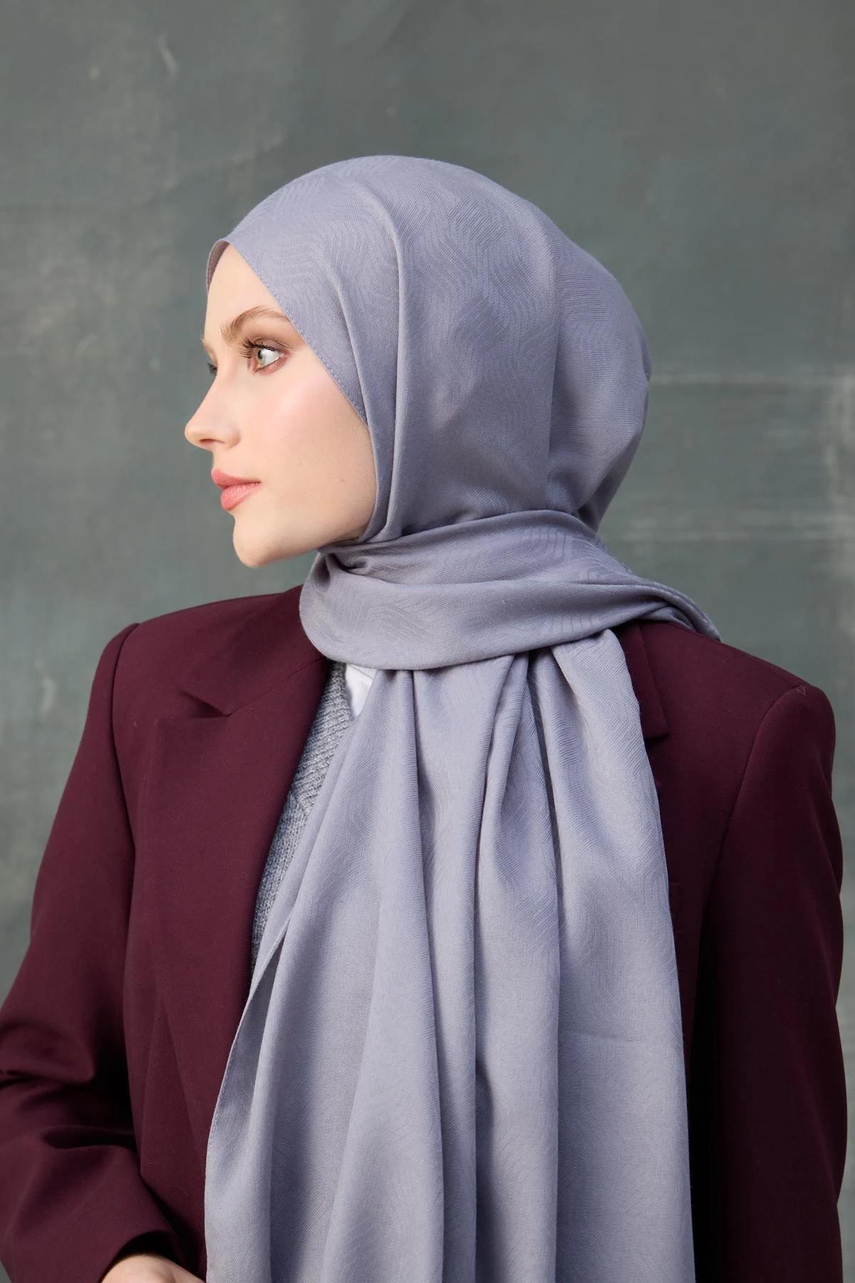 Fendi Desen Pamuk Jakar Şal Lavanta Gri 8009-04