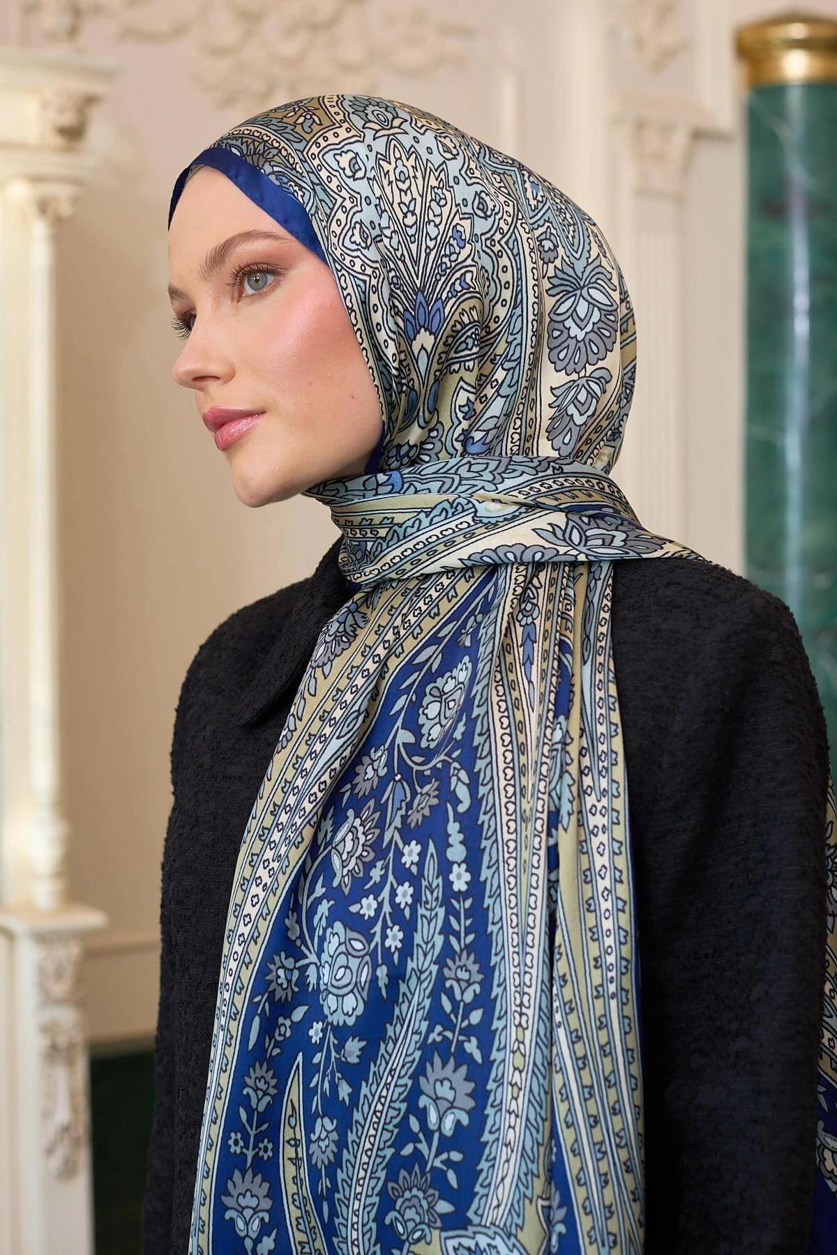 Gece Mavi Hint Vual Şal - 5009-04