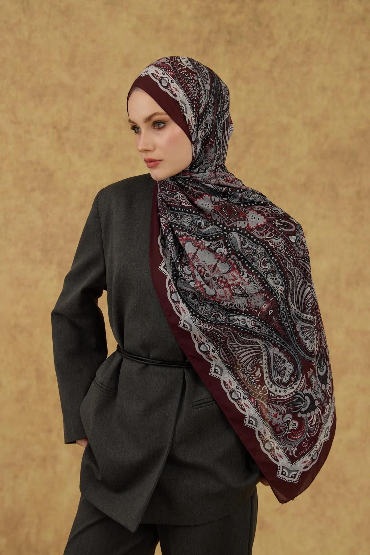 İpekhan Soft Şal Bordo Gri 3052-03