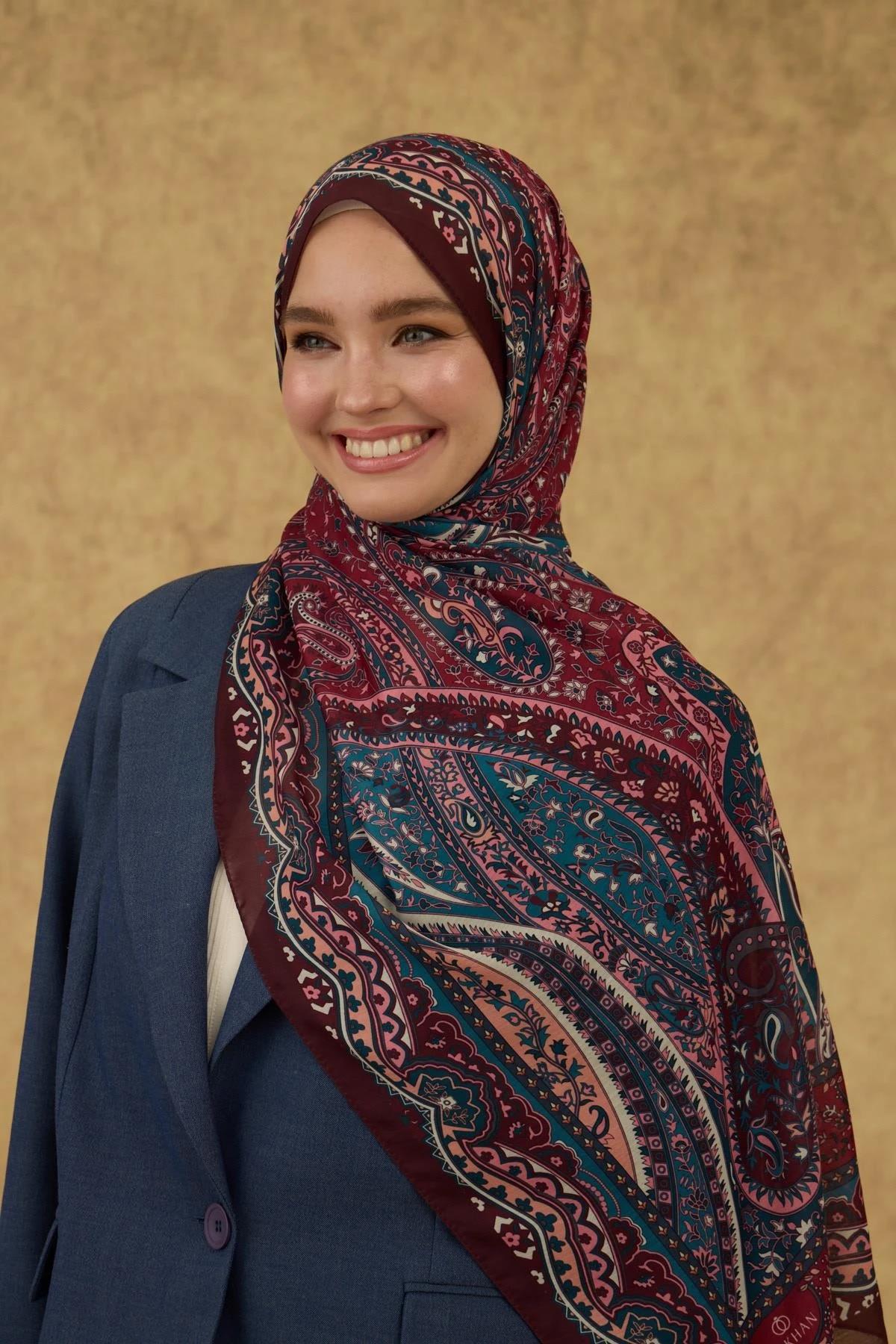 İpekhan Soft Şal Bordo Turkuaz 3053-01