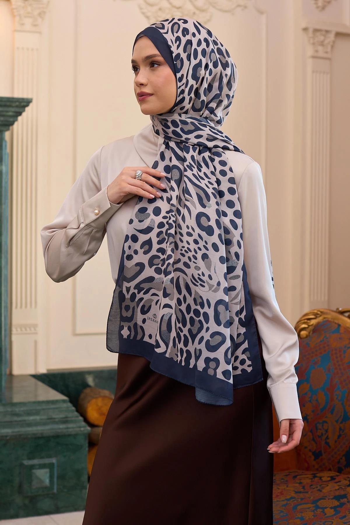 İpekhan Soft Şal Lacivert Beyaz 3050-12