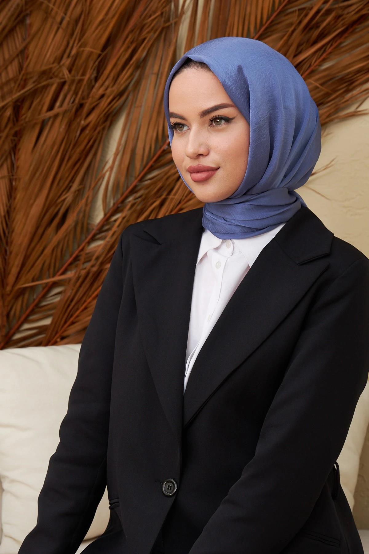 Janjan Çift Taraflı Şal İndigo Mavi