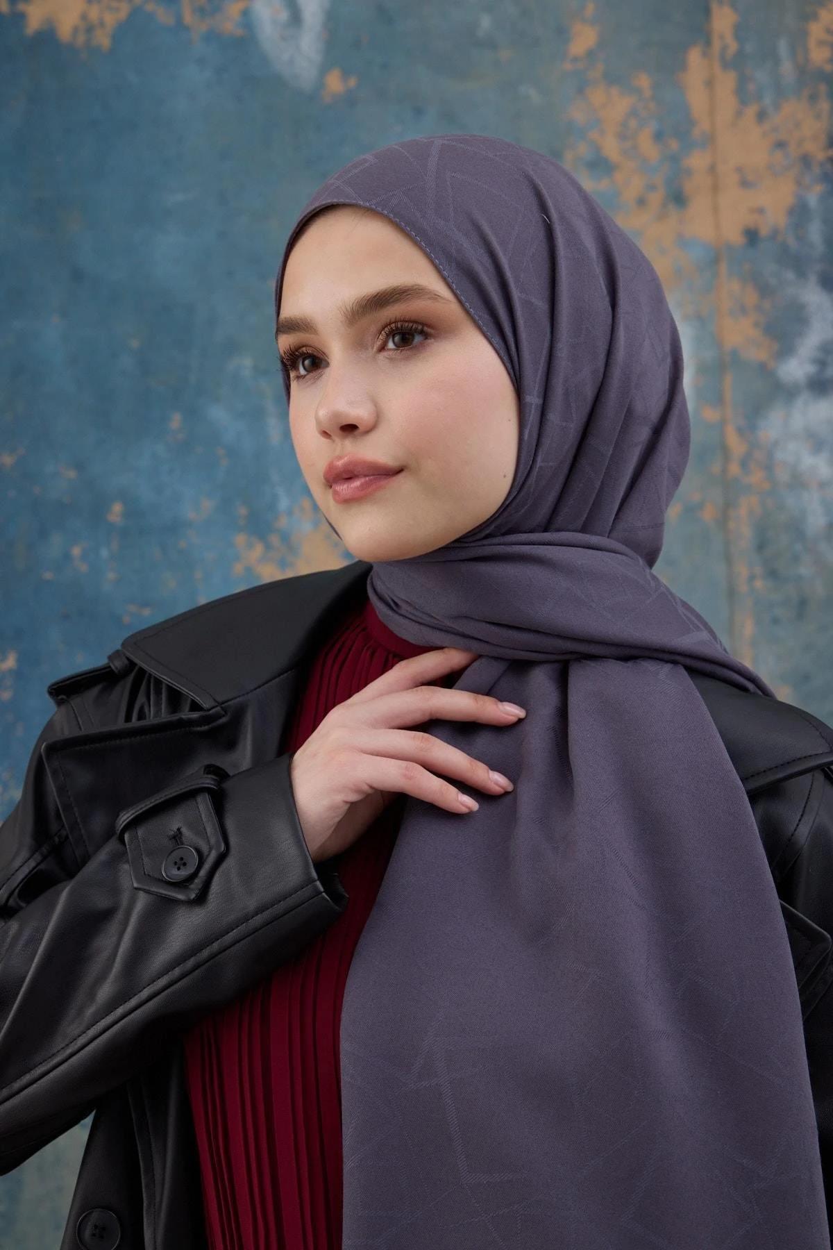 Kare Desen Pamuk Jakar Şal Füme 8012-05