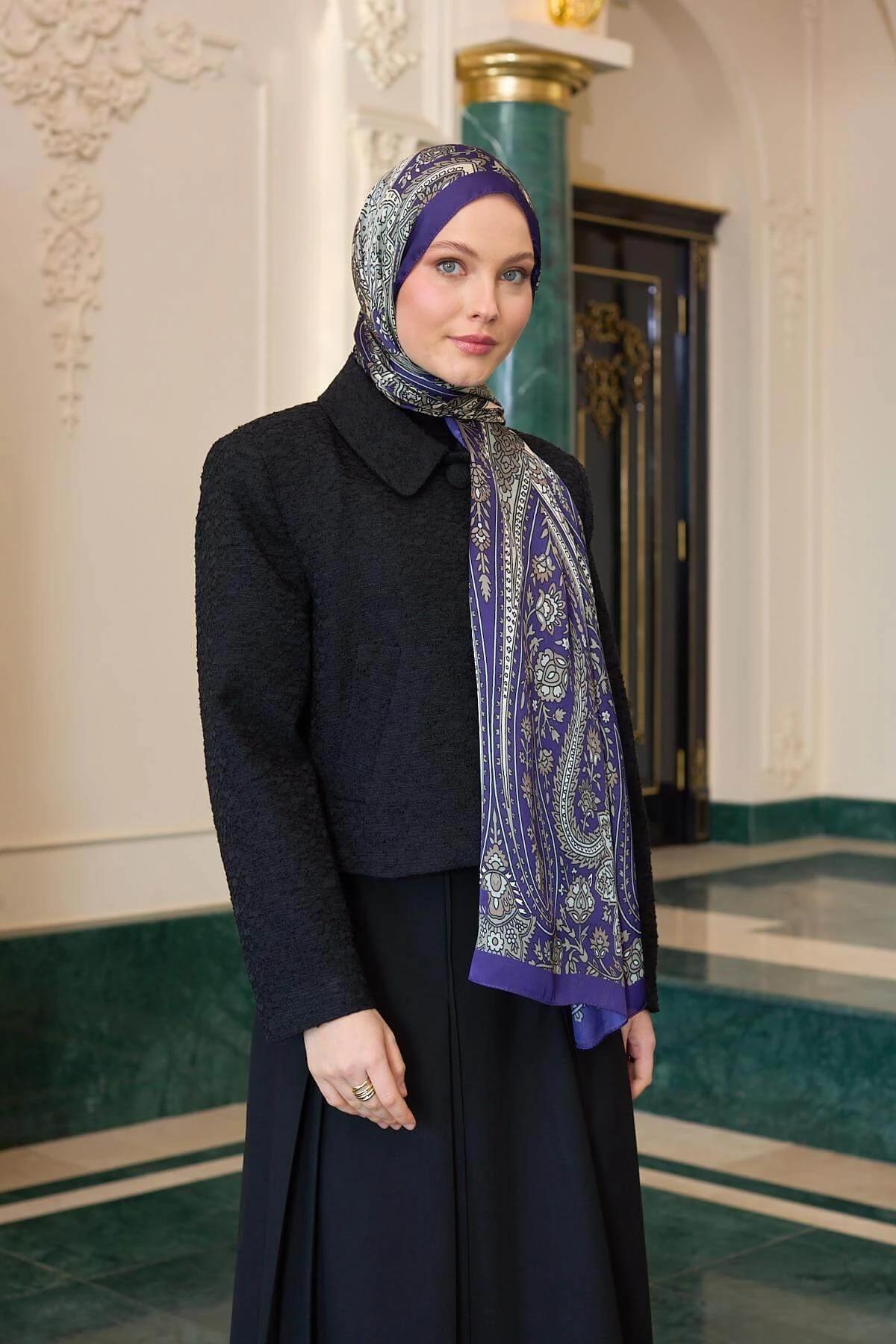 Lacivert Hint Vual Şal - 5009-06