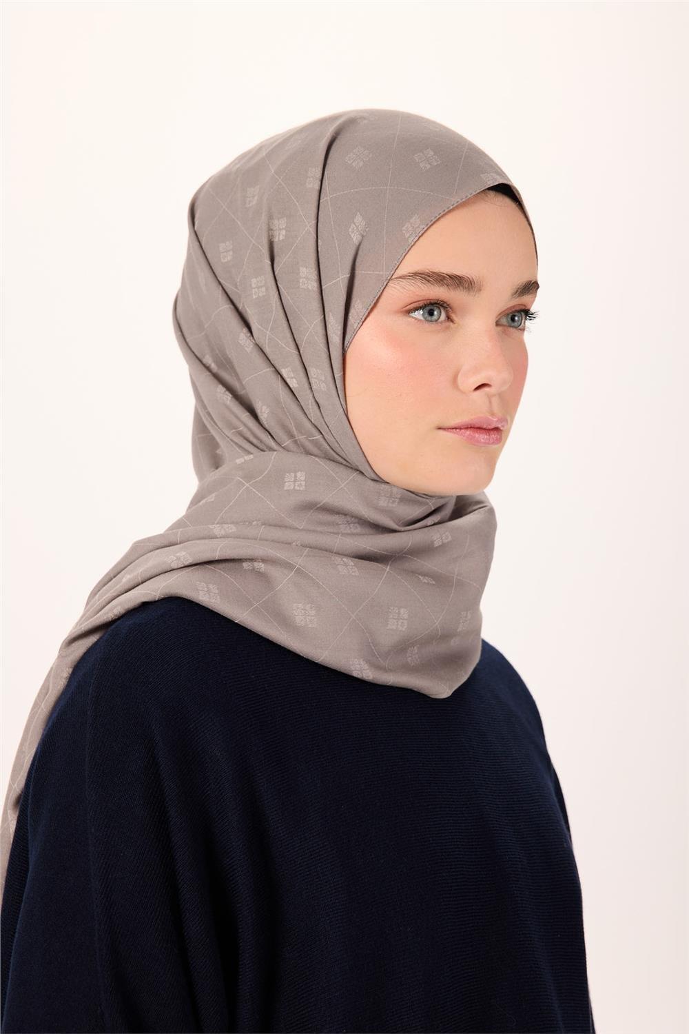 Pamuk Polyester Liva Şal Açık Gri Desenli Tok Duruşlu 90x200