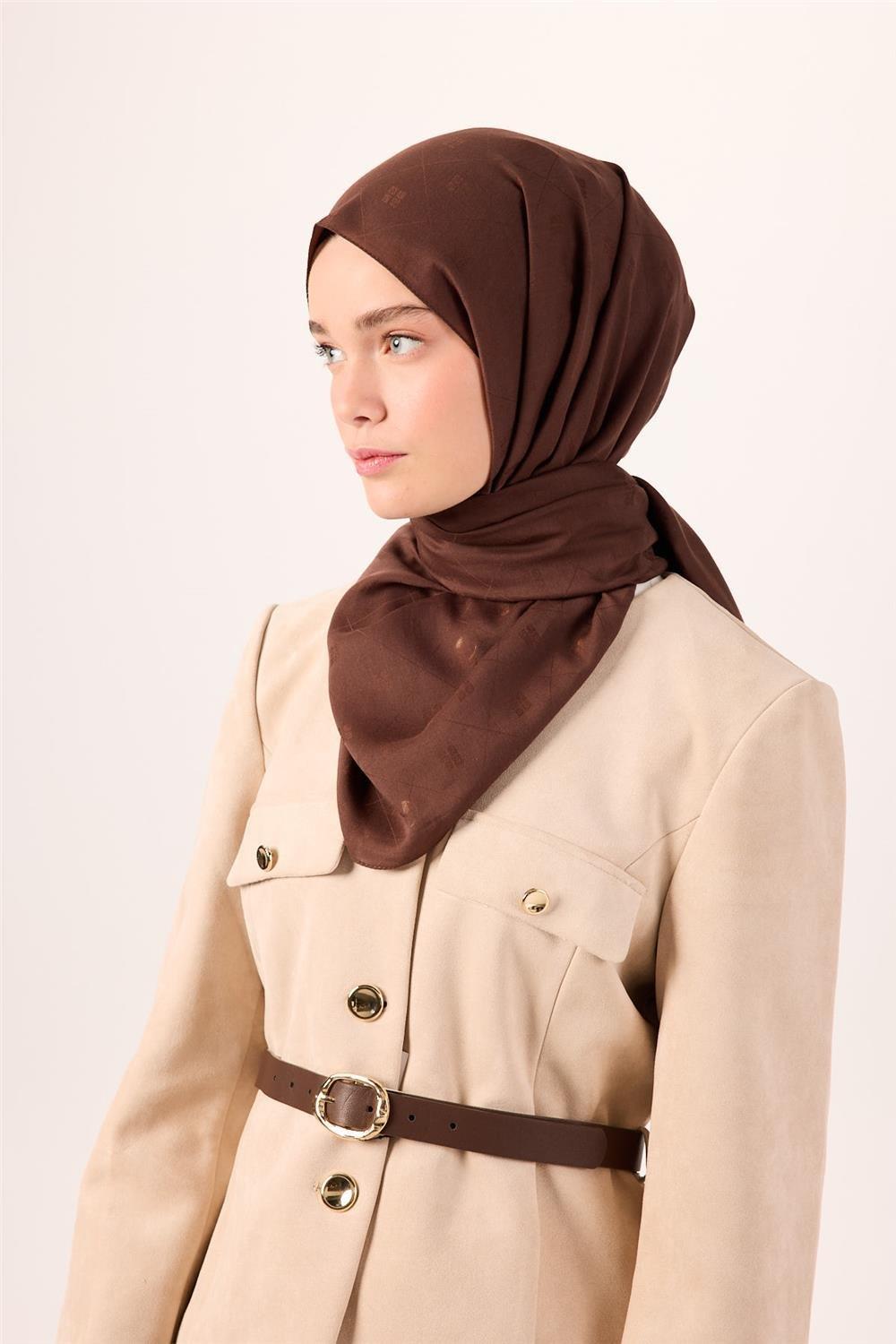 Pamuk Polyester Liva Şal Acı Kahve Düz Dokulu Tok Duruşlu 90x200